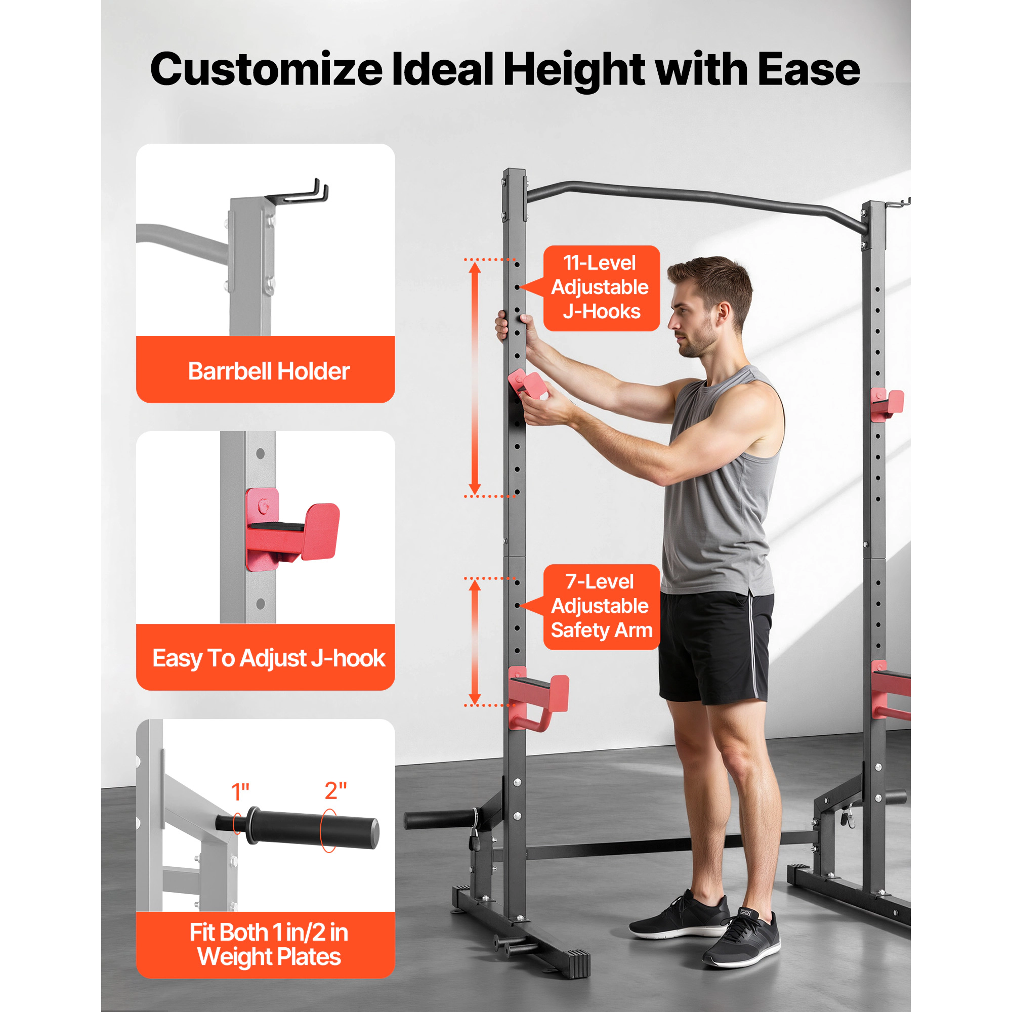 HONGGE Power Cage Squat Rack, 1000 lbs Capacity Home Gym Rack with Adjustable J-Hooks & Safety Bars