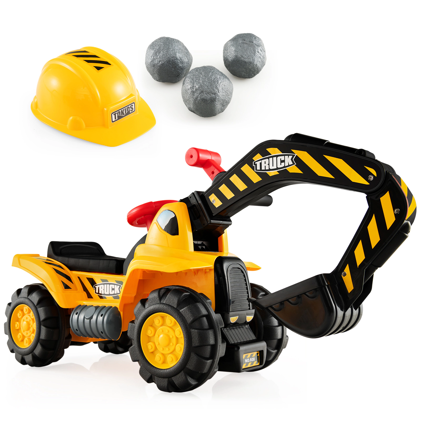 Costway Kids Toddler Ride On Excavator Digger Truck Scooter Seat Storage w/Sound&Helmet
