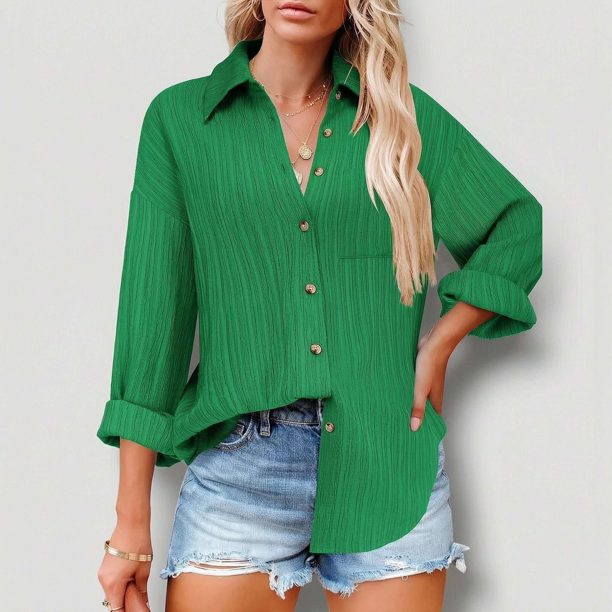 Zeagoo Women's Business Casual Button Down Tops Textured Collared Work Blouses with Pockets