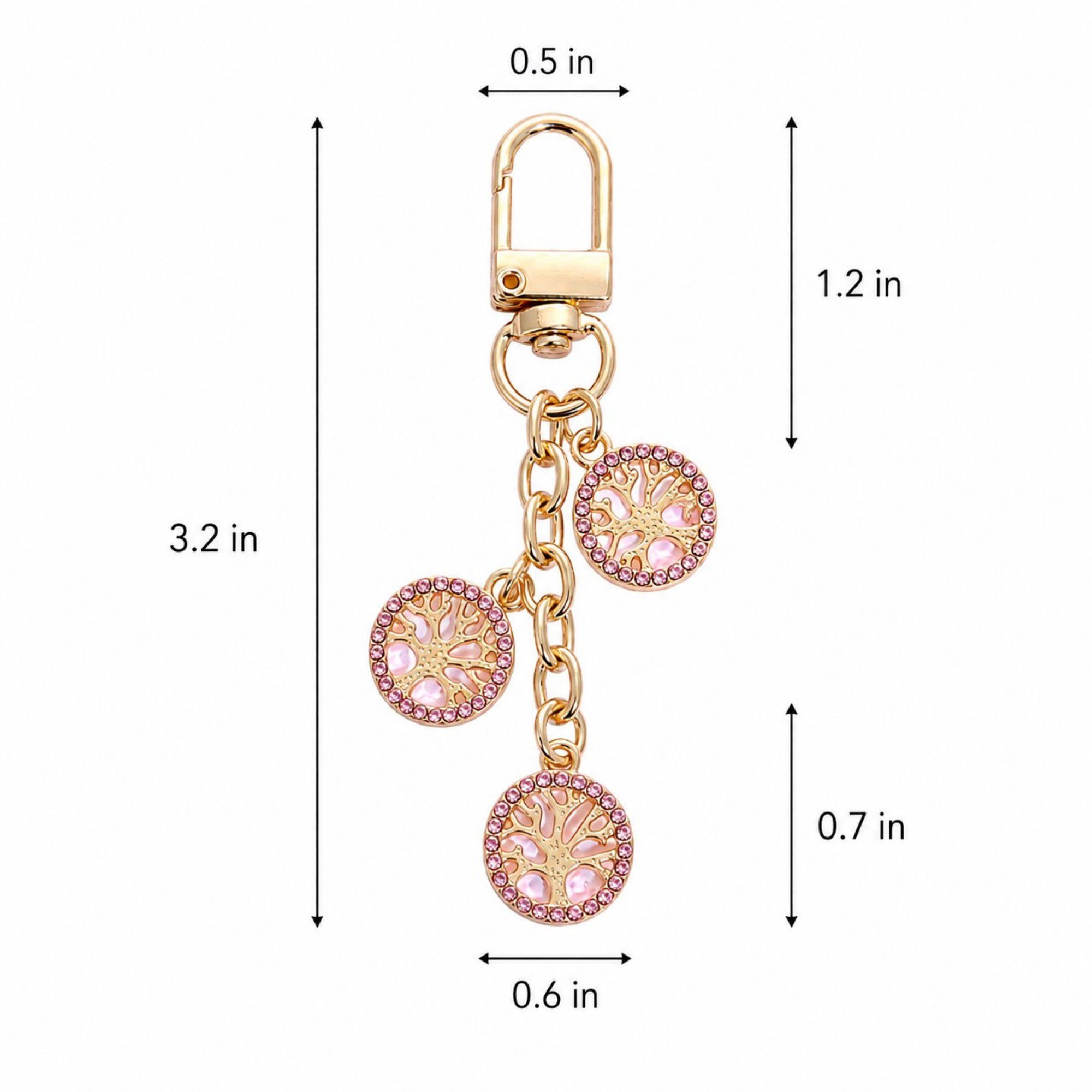Alilang Women's 3pc Tree Medallion Keychain Bag Charm with Rhinestone Trim Gold Tone Chain and Clip