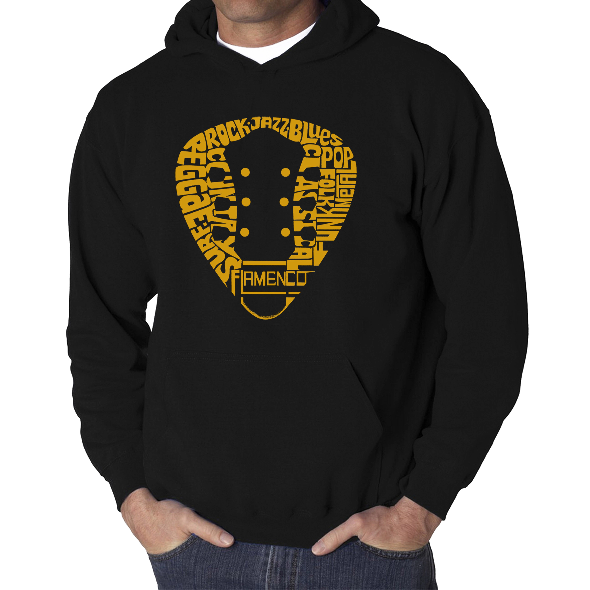 LA Pop Art Guitar Pick Genres - Men's Word Hooded Sweatshirt