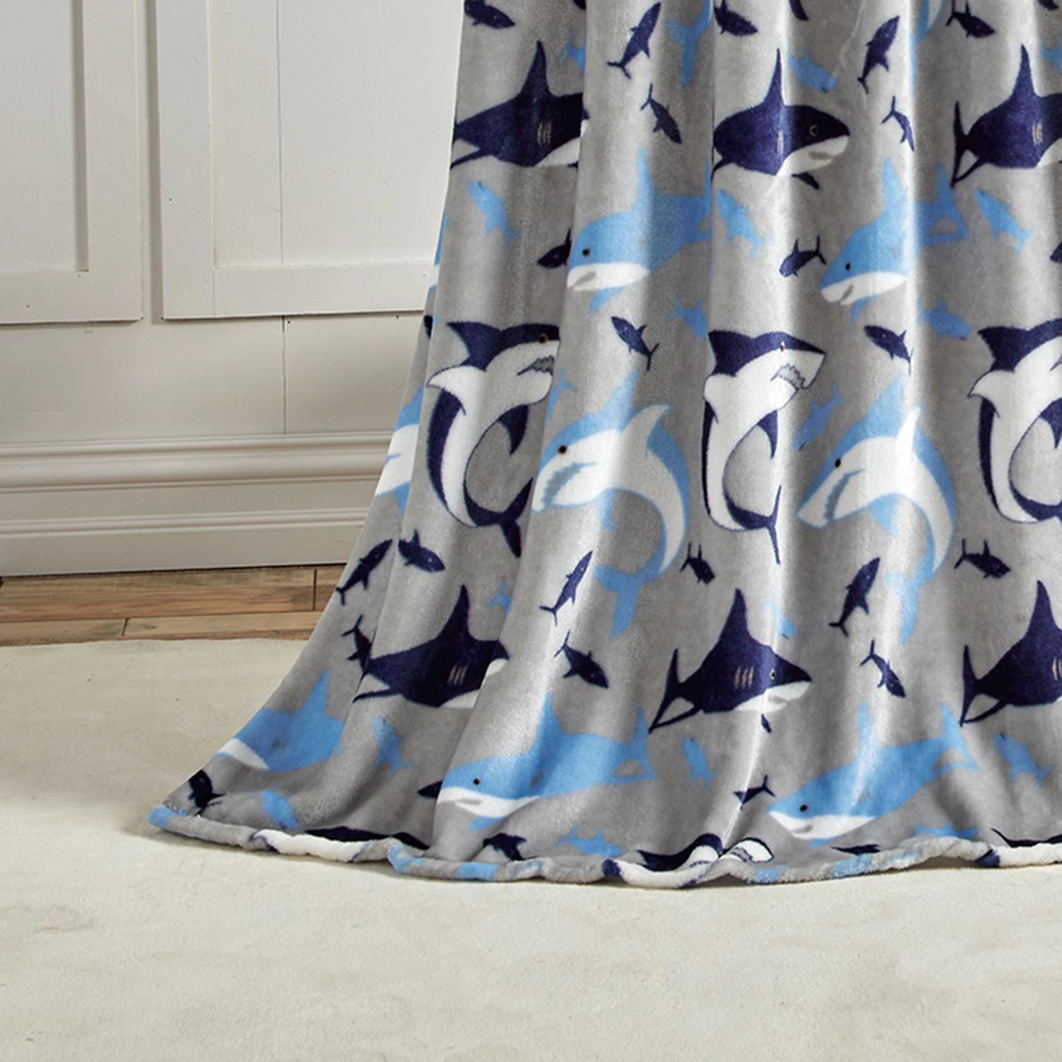 Plazatex Shark Plush Decorative All Season Plum Throw Blanket 50" x 60" Blue