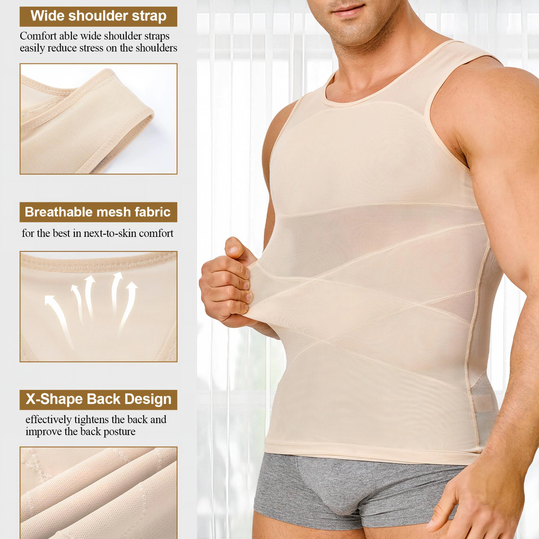 Nebility Mens Compression Tank Top Body Shaper Sleeveless Vest