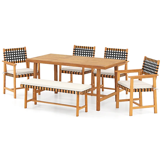 LJG 6-Piece Patio Dining Set for 5-6 People Farmhouse Furniture
