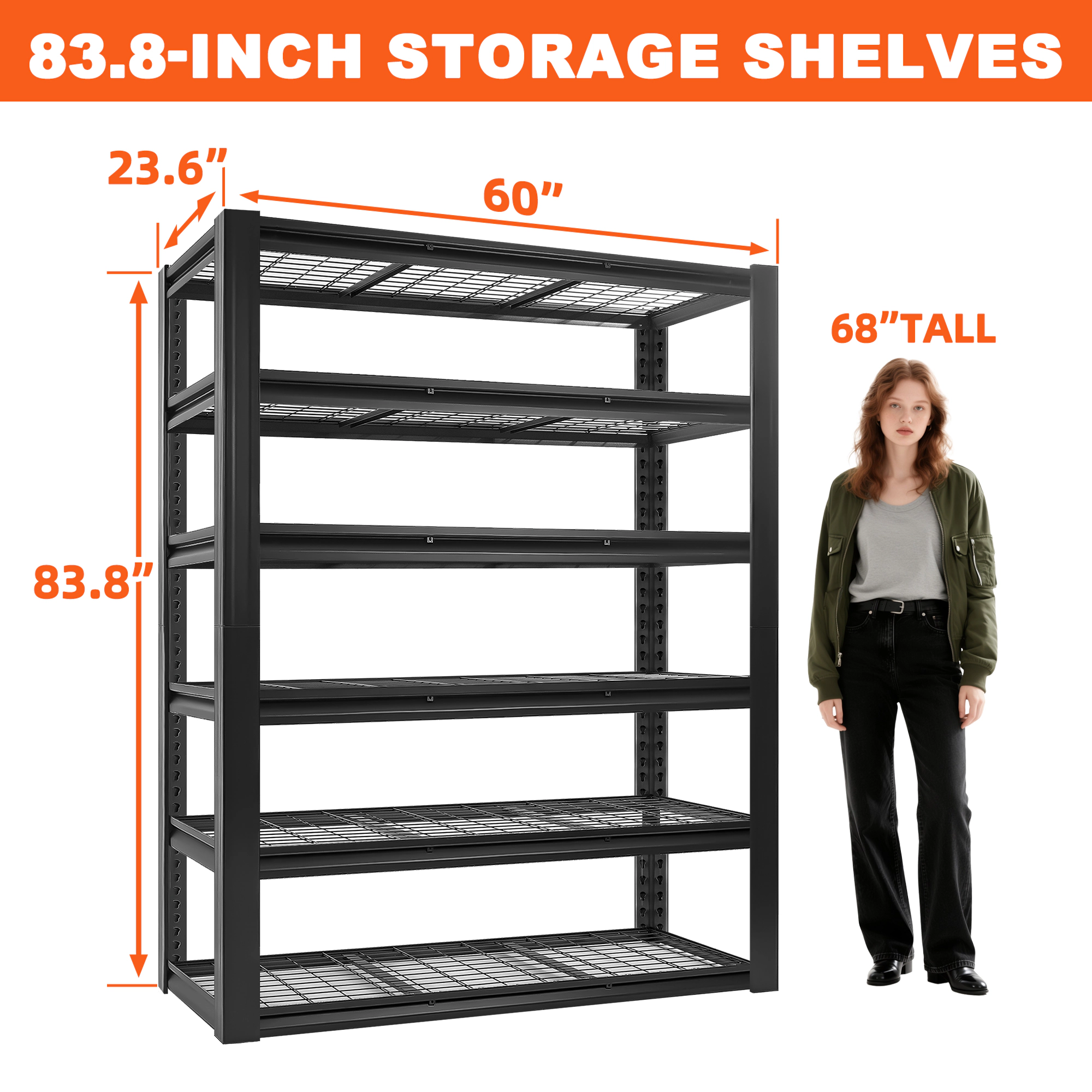 Flynama 6 Tier Heavy Duty Black Utility Shelving Unit 60 in W x 24 in D x 84 in H