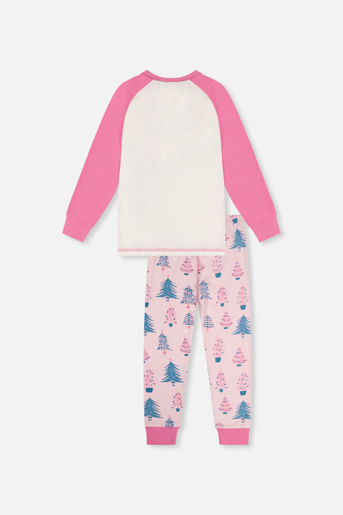 Deux par Deux Girls Organic Cotton Tree Two Piece Pajama Set with Raglan Sleeve Top and Waist Pants