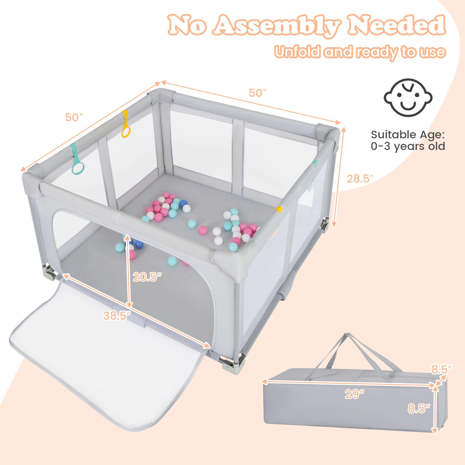 SlickBlue Large Foldable Baby Playpen with Mesh Sides and Activity Accessories