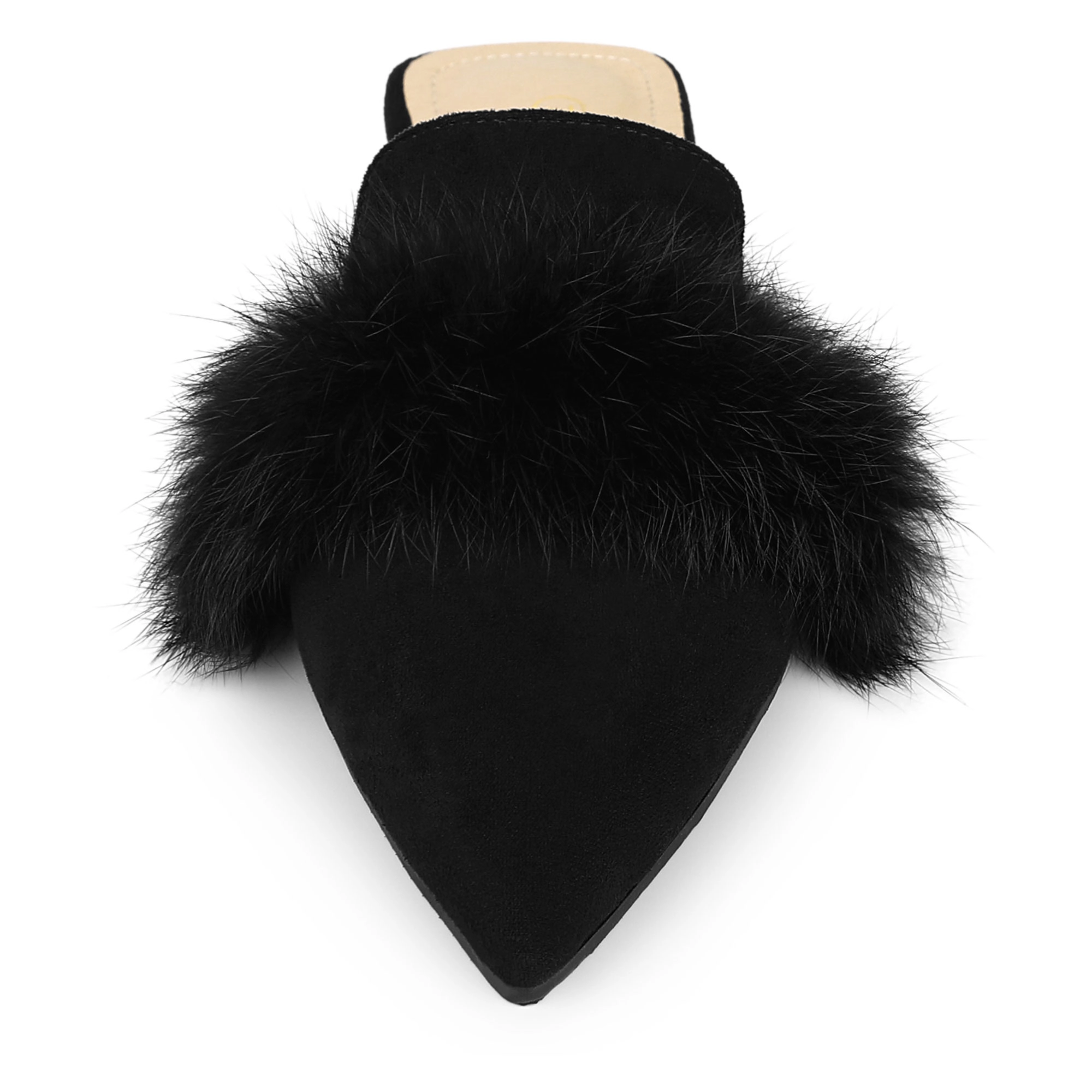 BLISSFUL STEP Women's Faux Suede Fur Pointed Toe Slip-on Flat Slide Mules