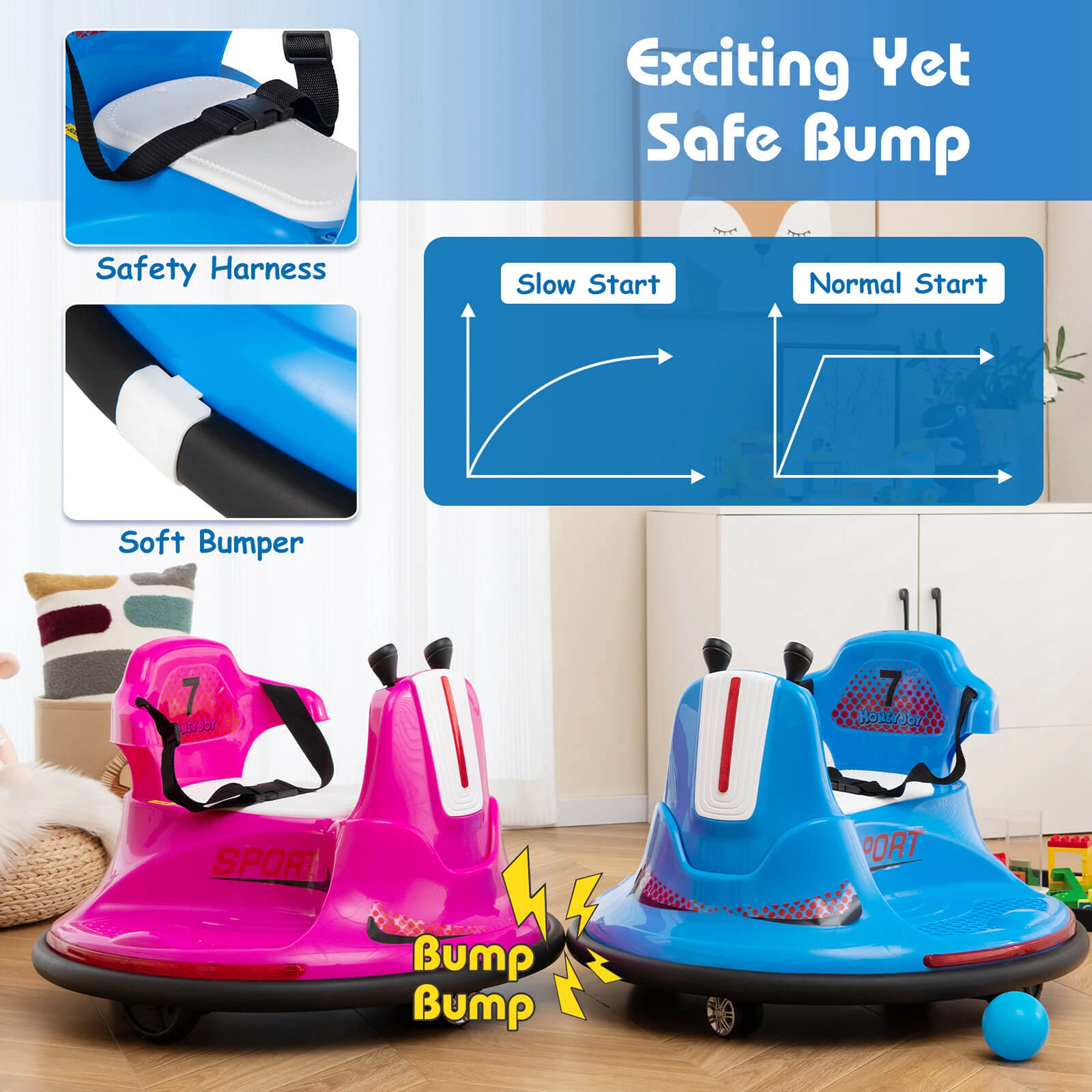 Costway 12V Bumper Car for Kids Toddlers Electric Ride On Vehicle with 360° Spin Blue