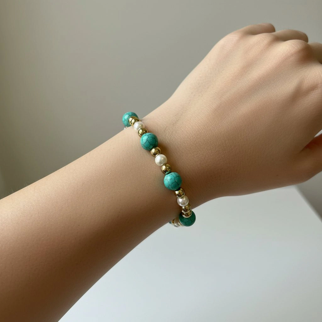 DressAtR Women's Round Turquoise Stretch Bracelet