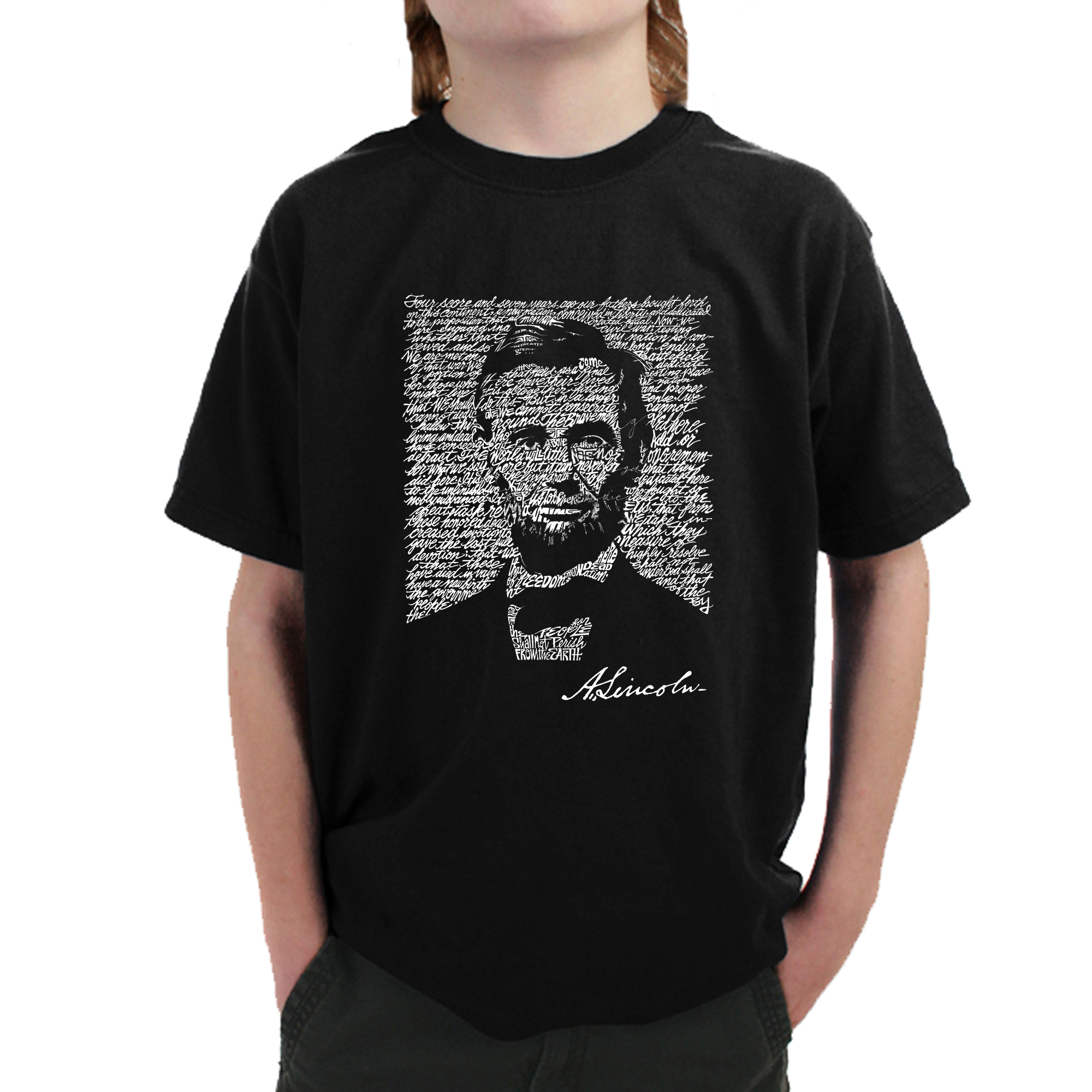 LA Pop Art Boy's Word T-Shirt - ABRAHAM LINCOLN