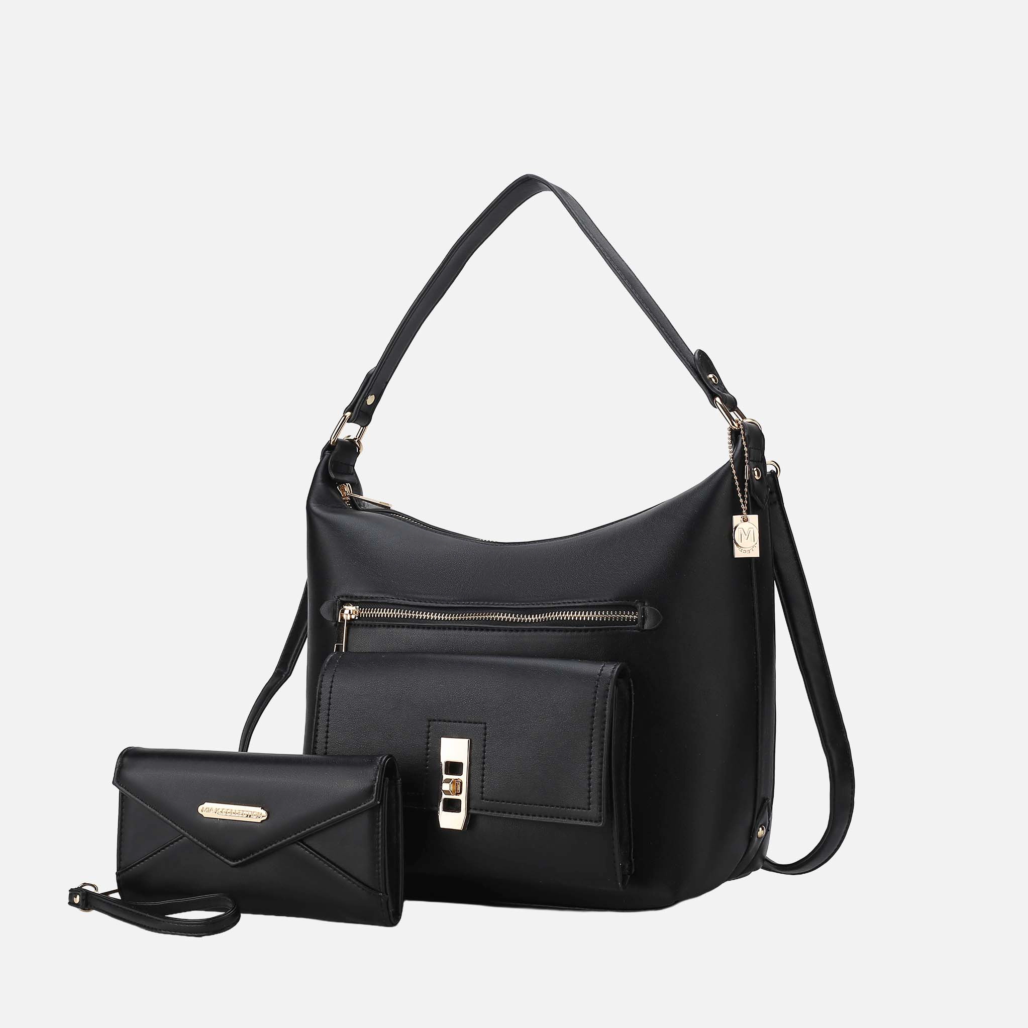 Mia K Collection Clara Vegan Leather Women’s Shoulder Bag with Wristlet Wallet - 2 pieces