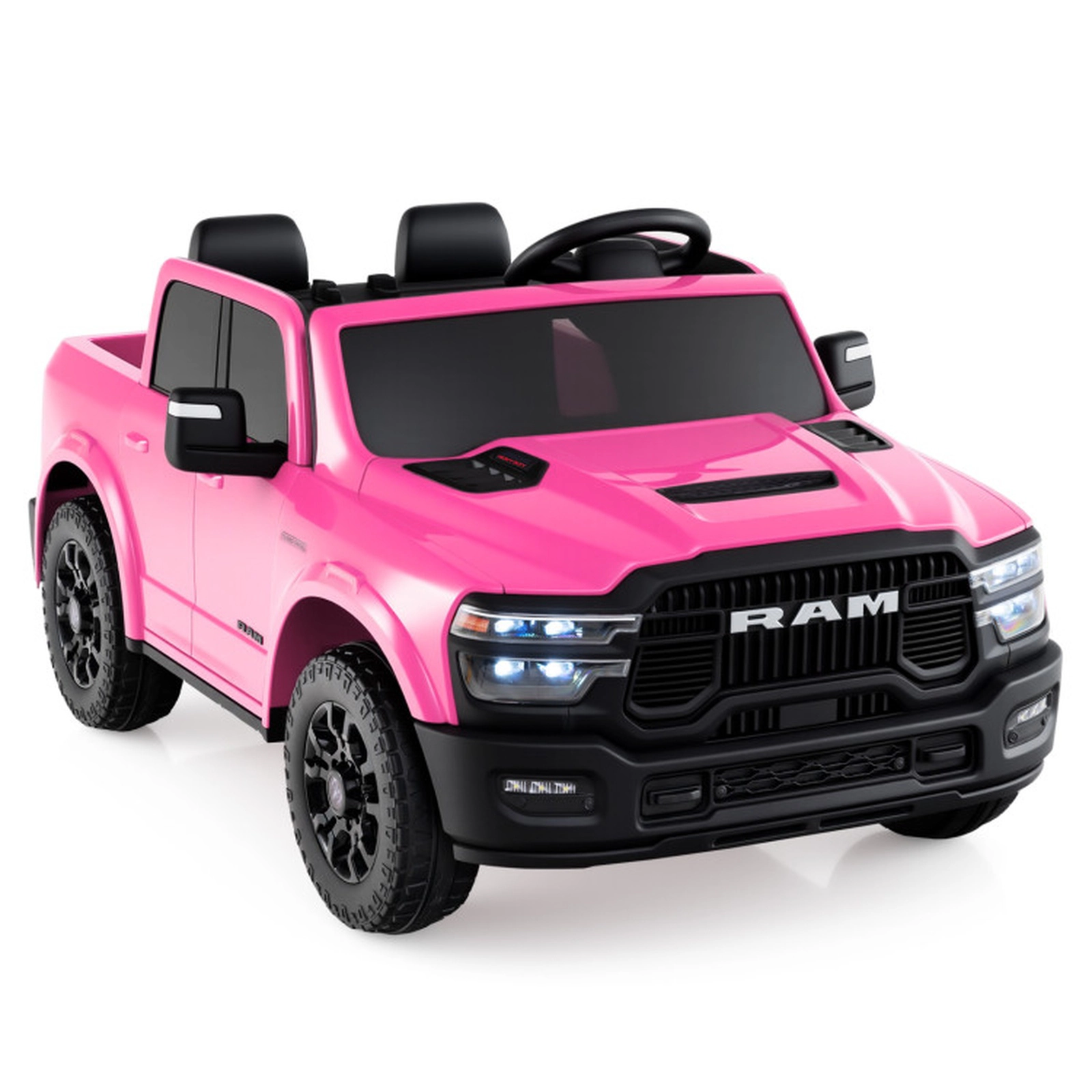 SUGIFT Pink Remote Control and Music 24V 2-Seater Licensed Ram Big Kids Ride On Truck