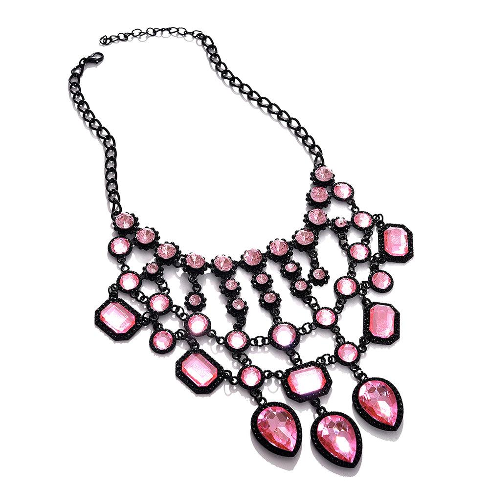 SOHI Women's Pink Crystal Statement Necklace