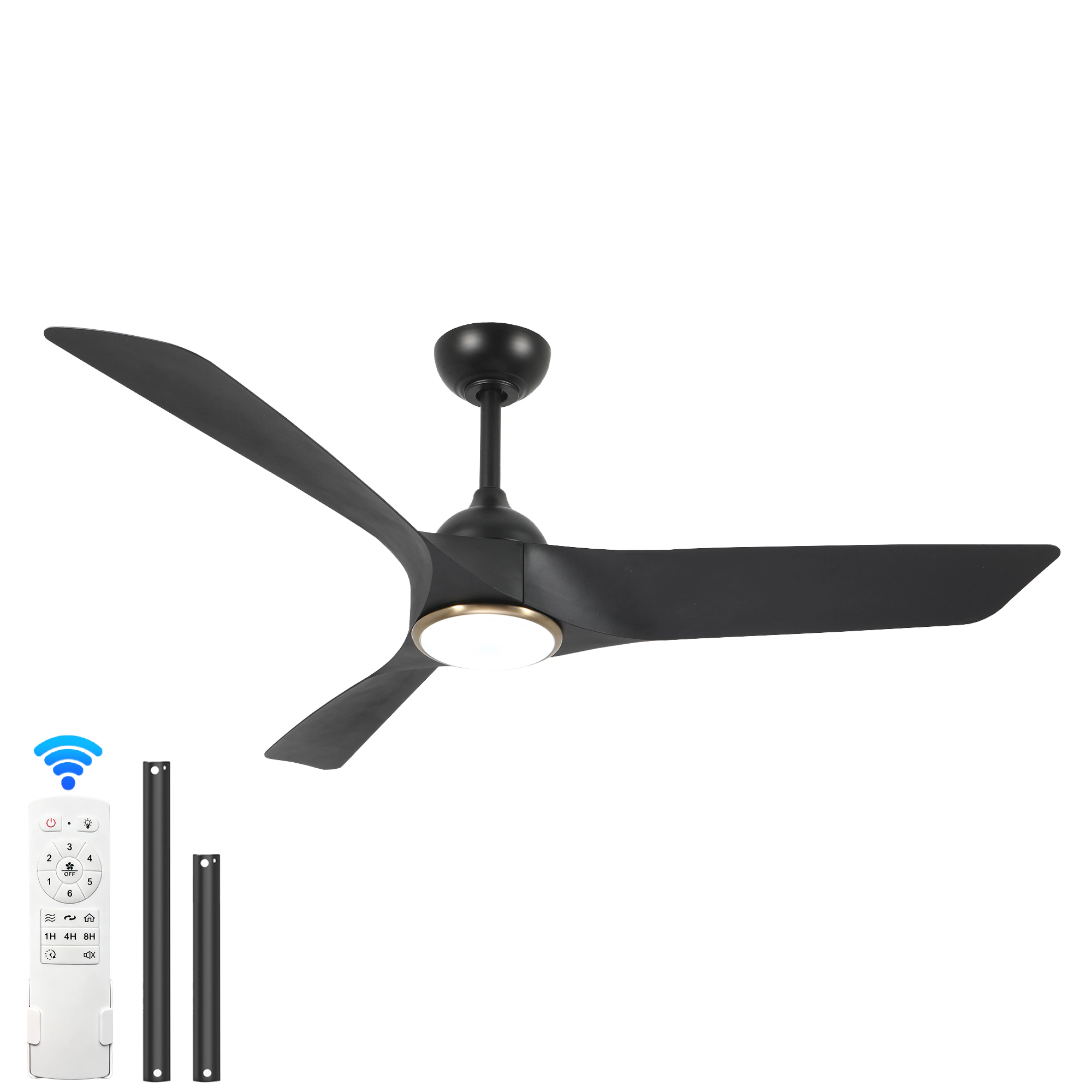 Flynama 52 in. Black Indoor Ceiling Fan, Quiet DC Motor, 6 Speeds, Remote Control, 3 ABS Blades with Light