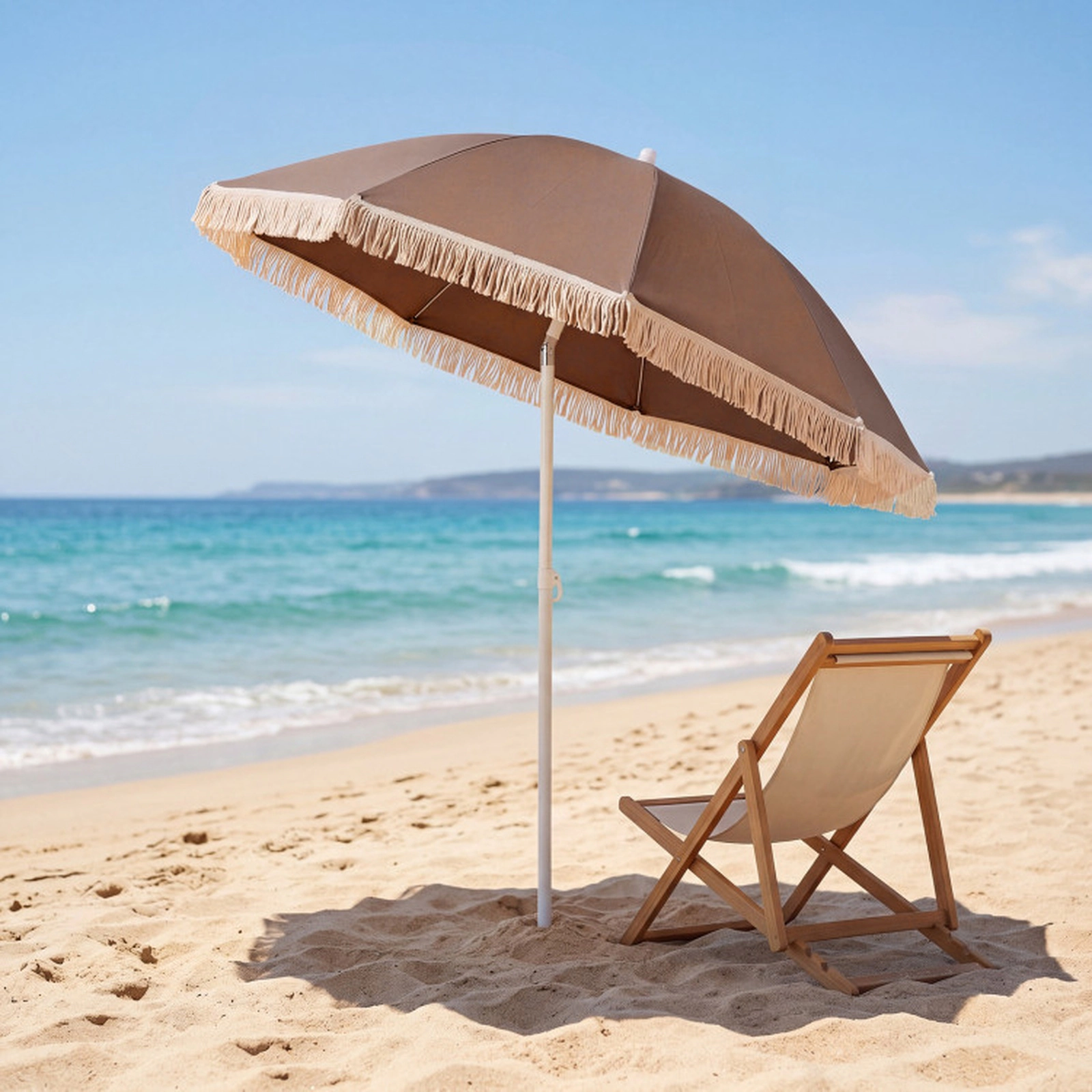 SUGIFT 7-ft Boho Fringe Patio Umbrella with Tassel Trim Tilt Pole Sand Spike and Carry Bag for Beach