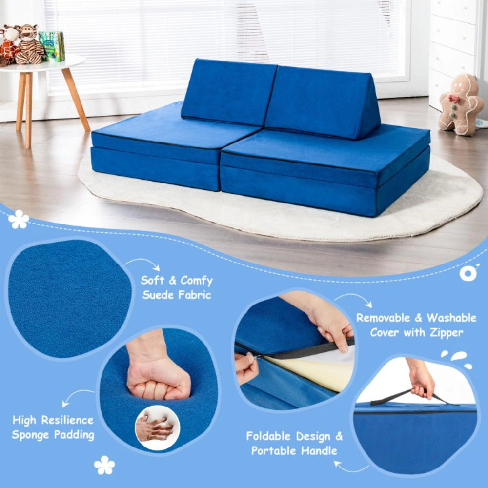 Hivvago 4 Pieces Convertible Kids Couch Set With 2 Folding Mats