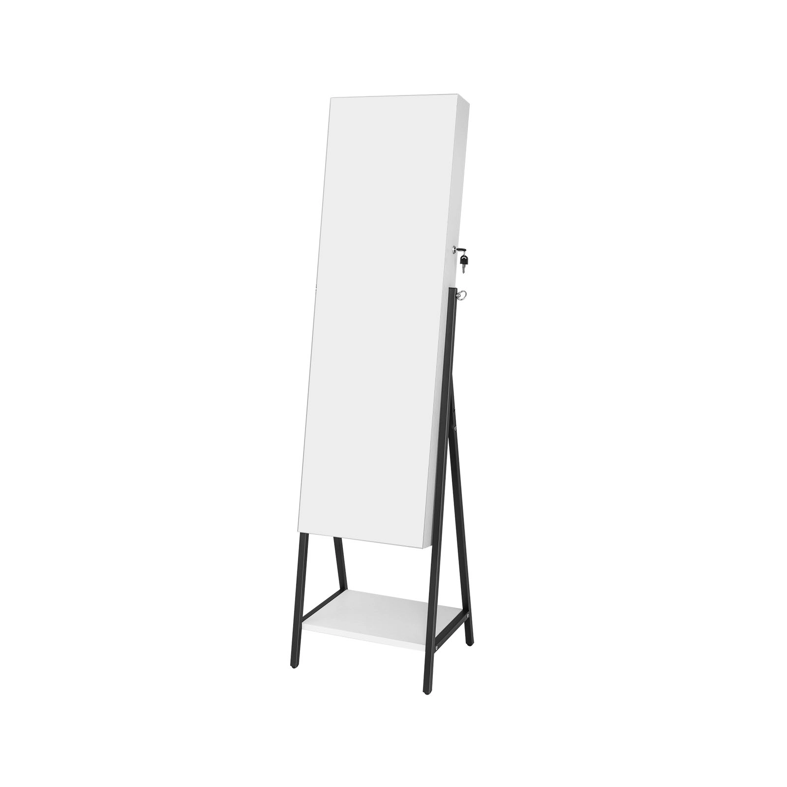 SUGIFT White Freestanding Jewelry Armoire with 47-in Frameless Mirror and Bottom Shelf 16-in W 14.5-in D 62-in H