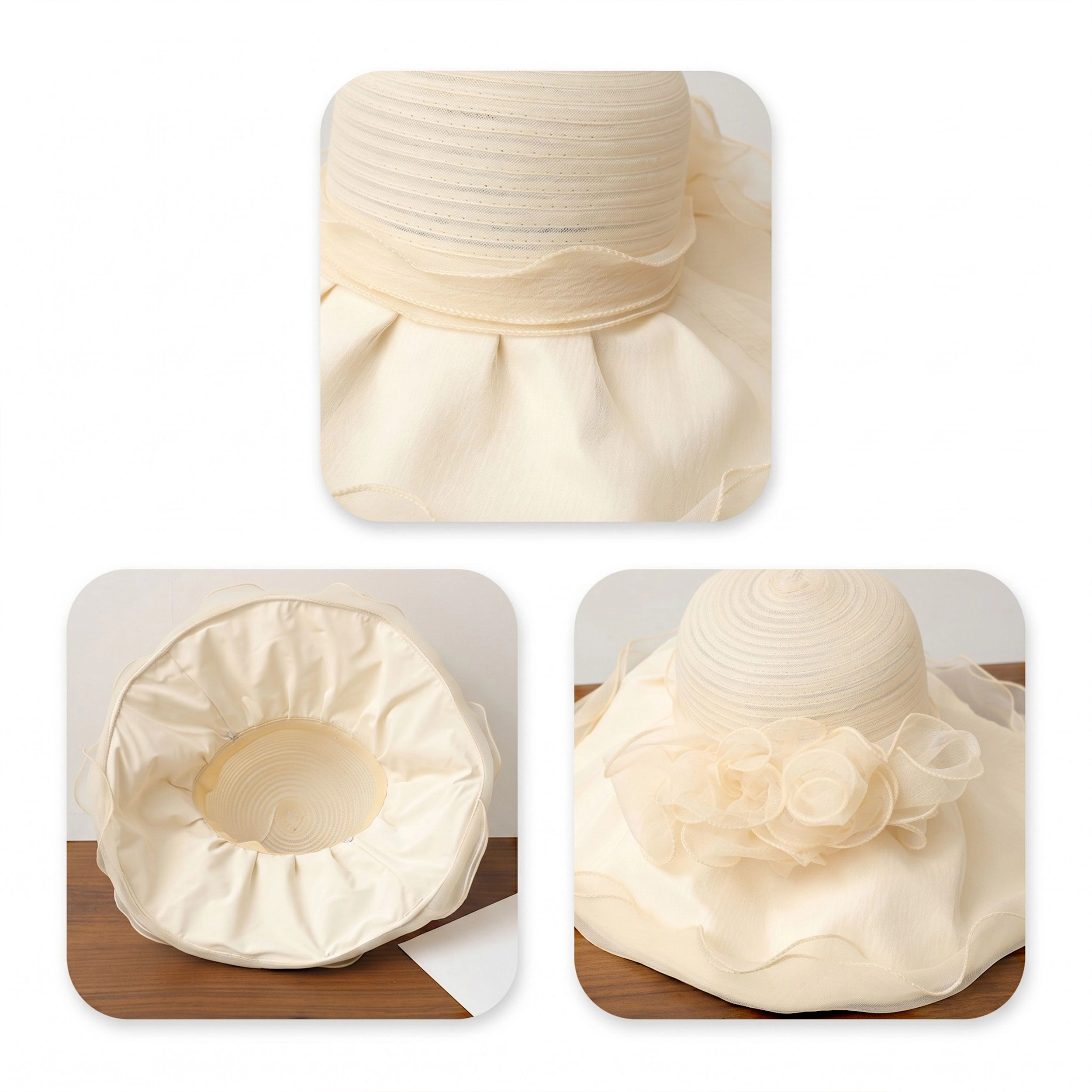 Anna-Kaci Womens Wide Brim Straw Sun Hat Mesh Trim Elegant Summer Beach Vacation