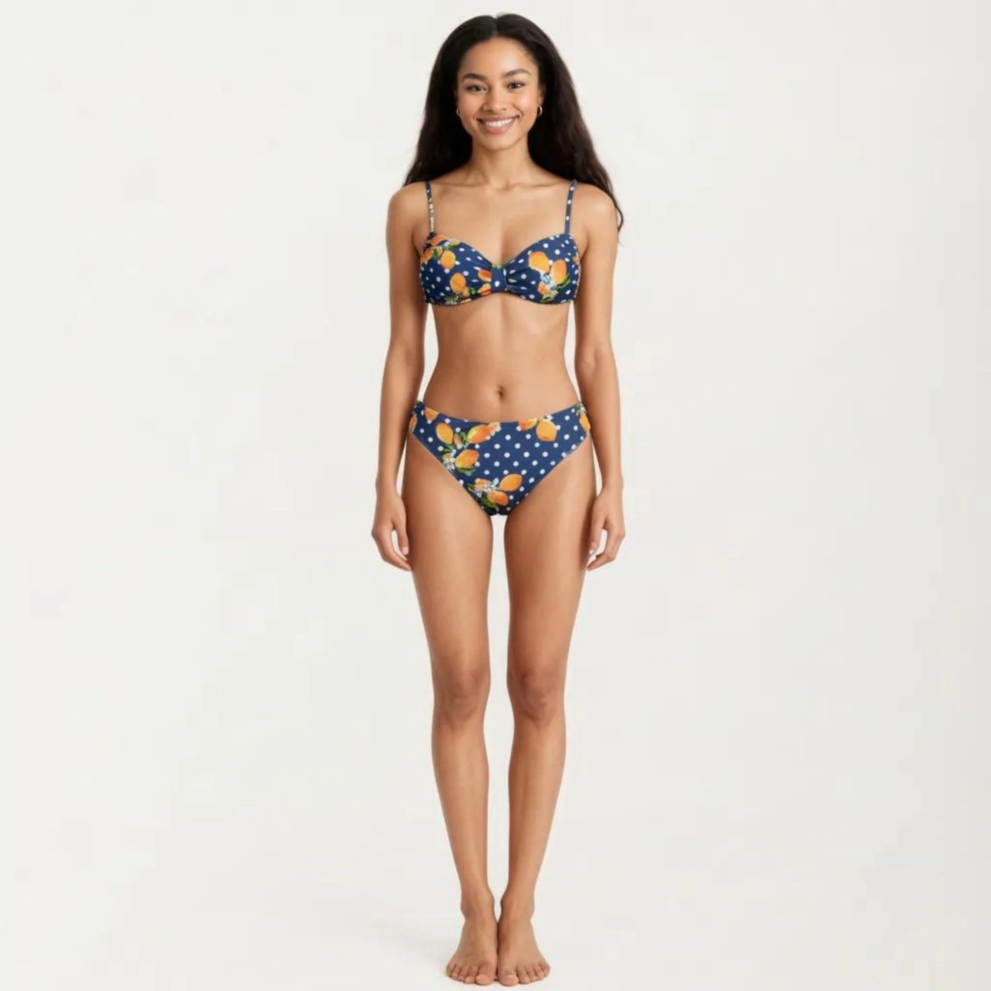 Anna-Kaci Womens Polka Dot Bandeau Bikini Set - Adjustable Straps, Mid Rise