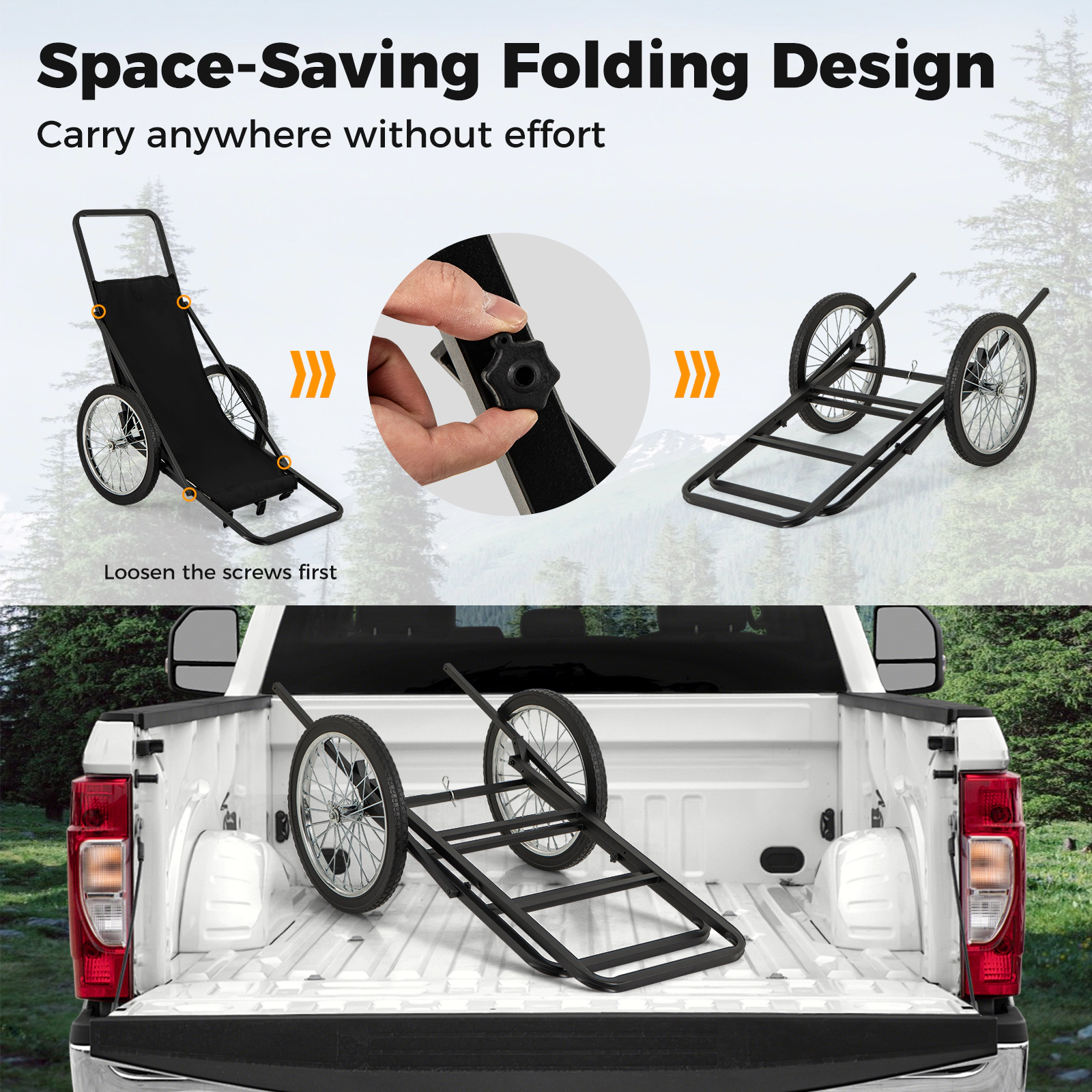 SUGIFT Folding Deer Game Cart with Polyester Liner 550-lb Capacity Black