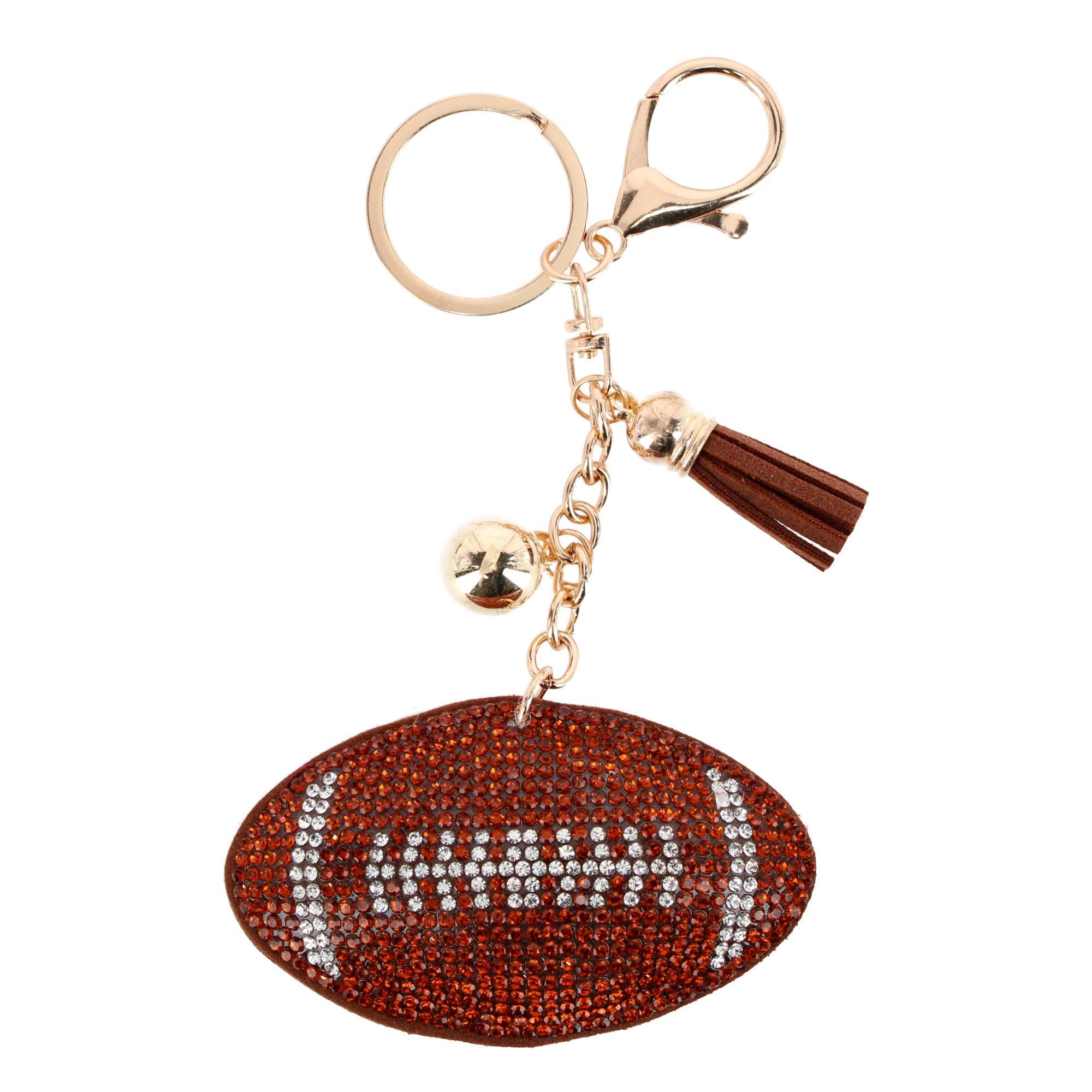 CTM Women's Rhinestone Football & Tassel Bag Charm & Key Chain