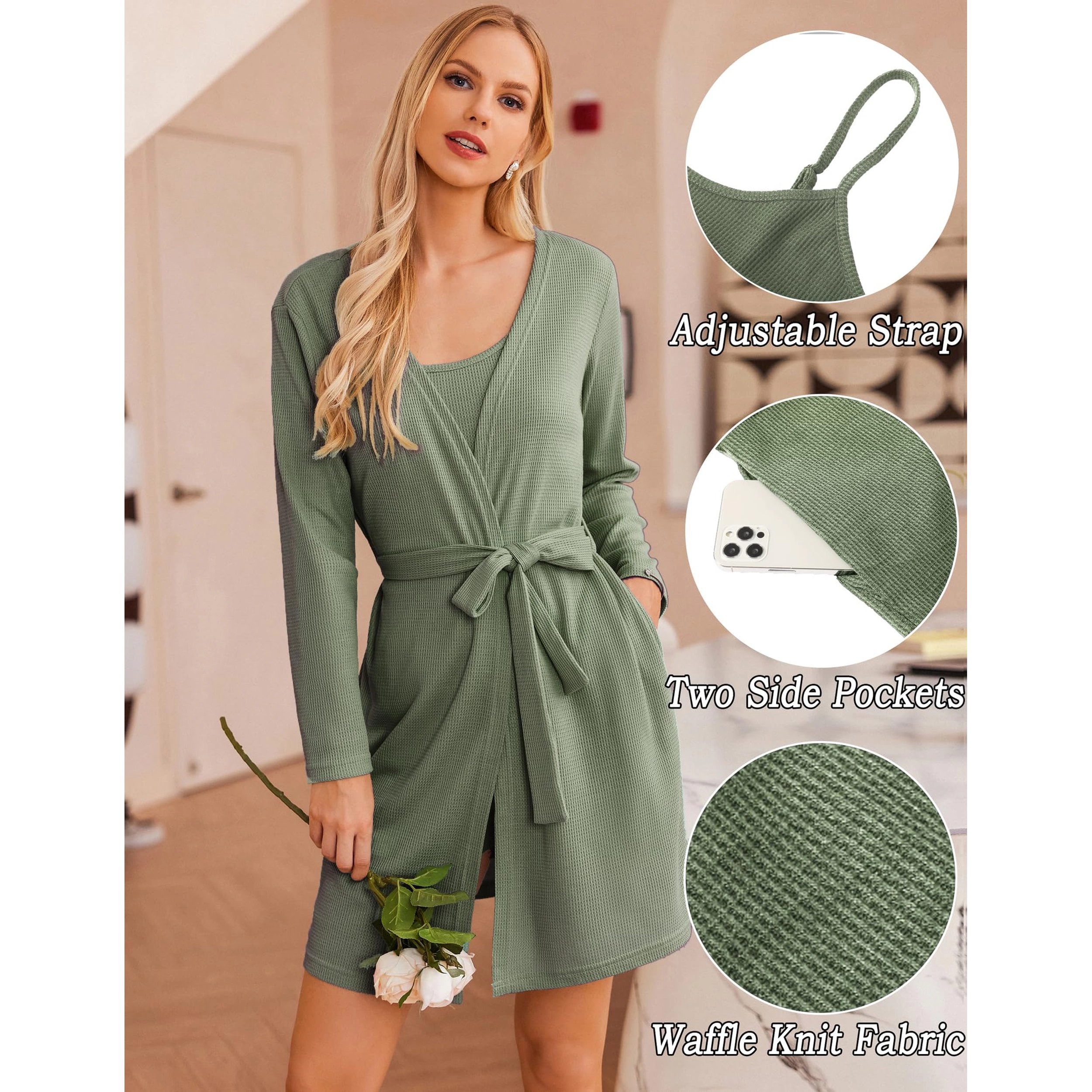 Ekouaer Pajamas for Women Set 3 Piece Lounge Soft Pajama Sets Waffle Knit Tank Top and Shorts