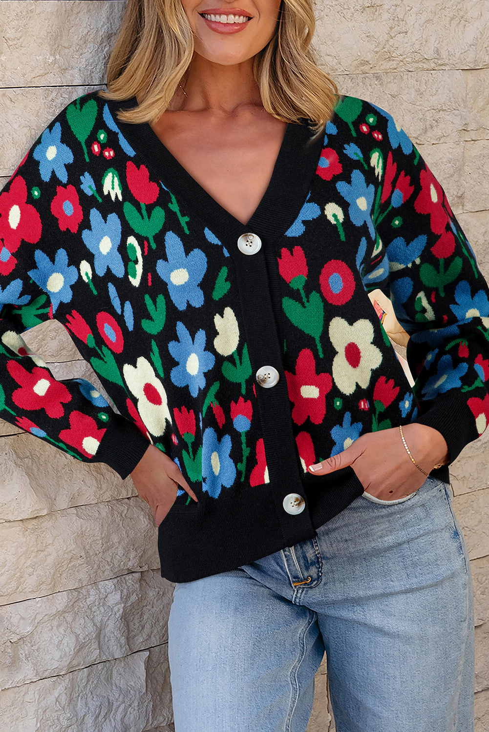 Threaded Pear Women's Zariah Print Short Cardigan Sweater