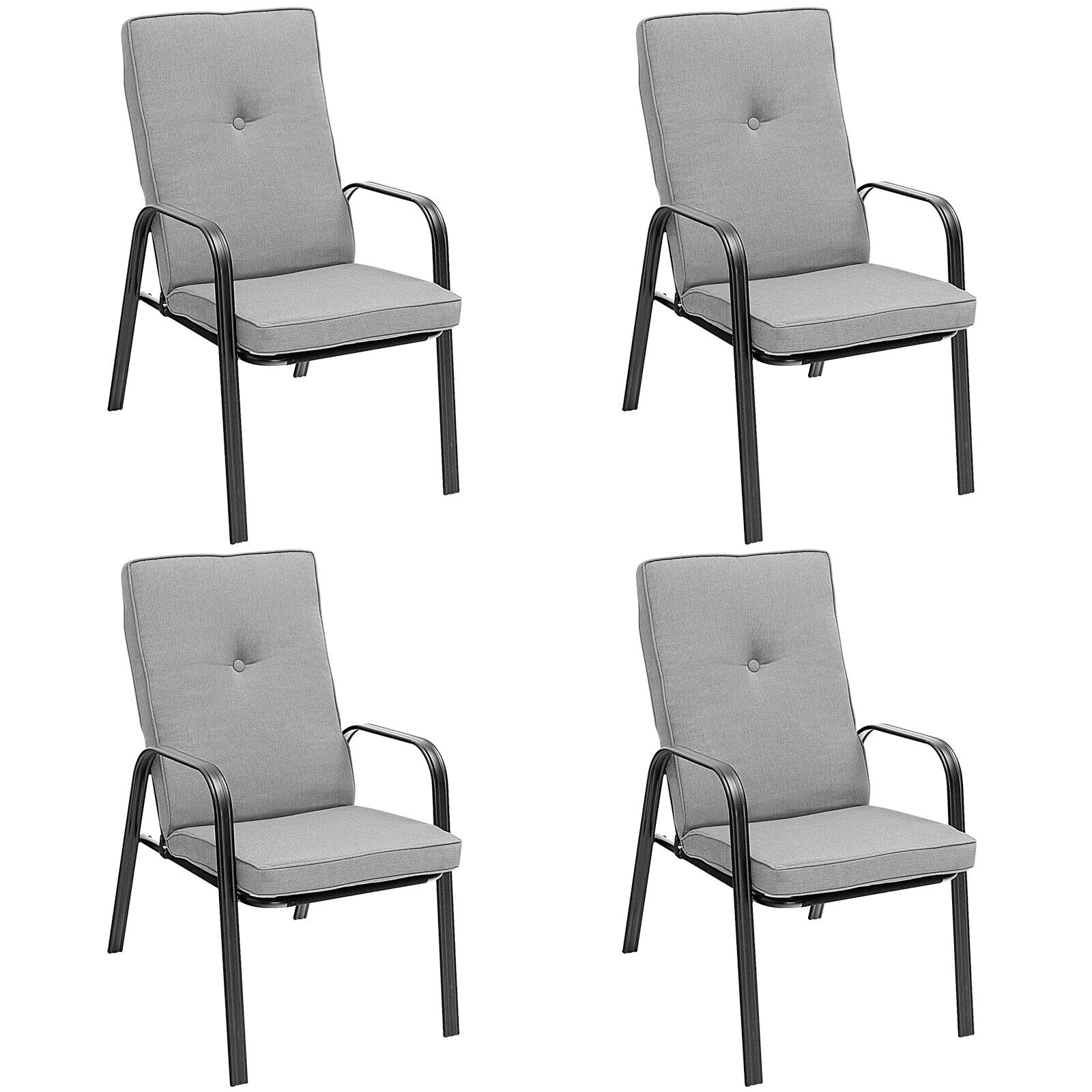 LJG 4 Patio Dining Stackable Chairs Set with High-Back Cushions