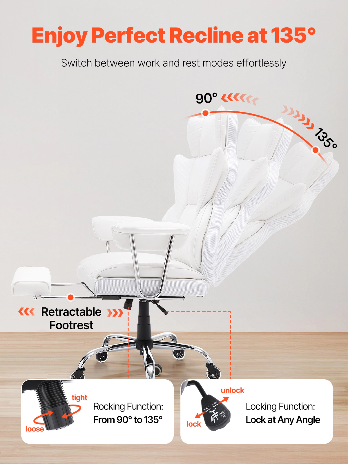 HONGGE Reclining Office Chair with Footrest Heavy Duty PU Leather Office Chair Executive Office Chairs with Lumbar