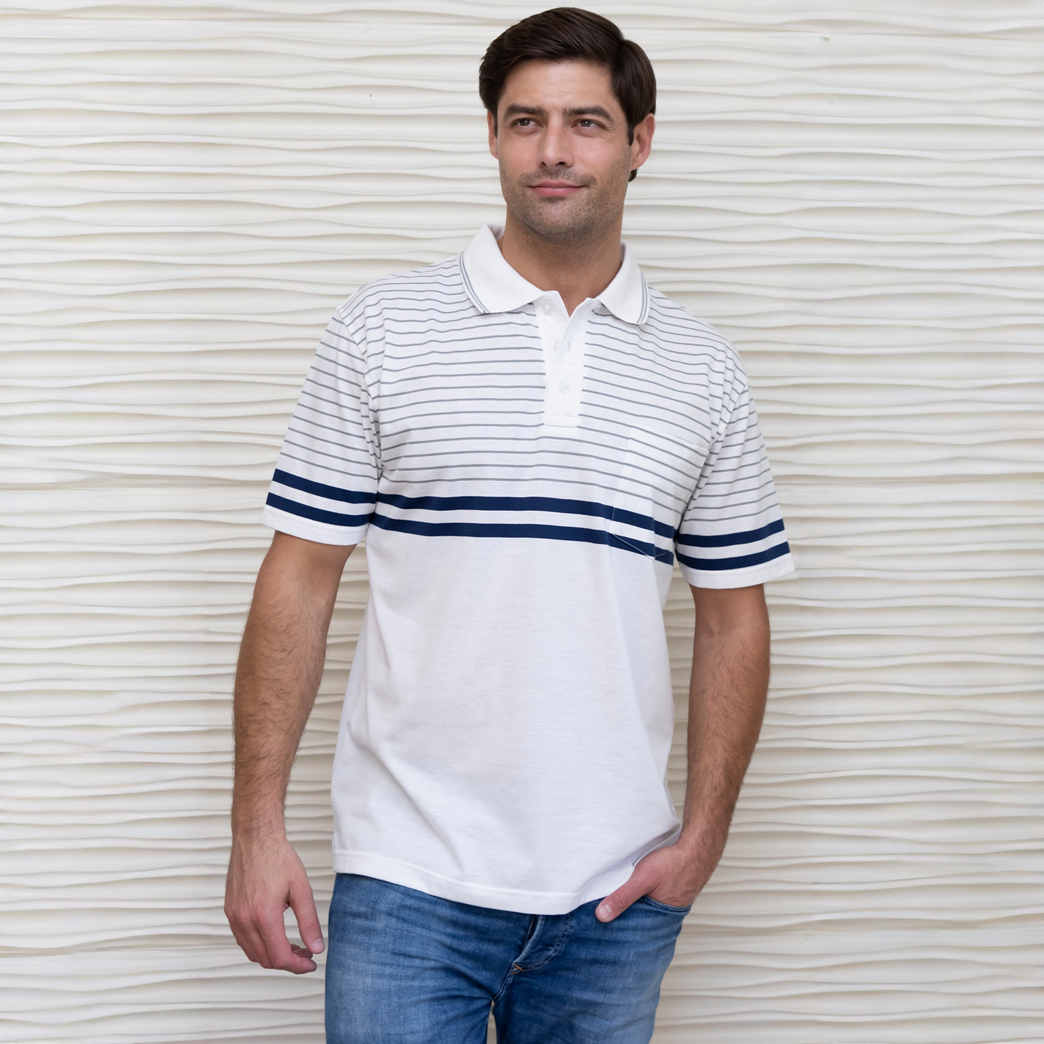 Gioberti Men's Double Striped Contrast Polo Shirt with Pocket