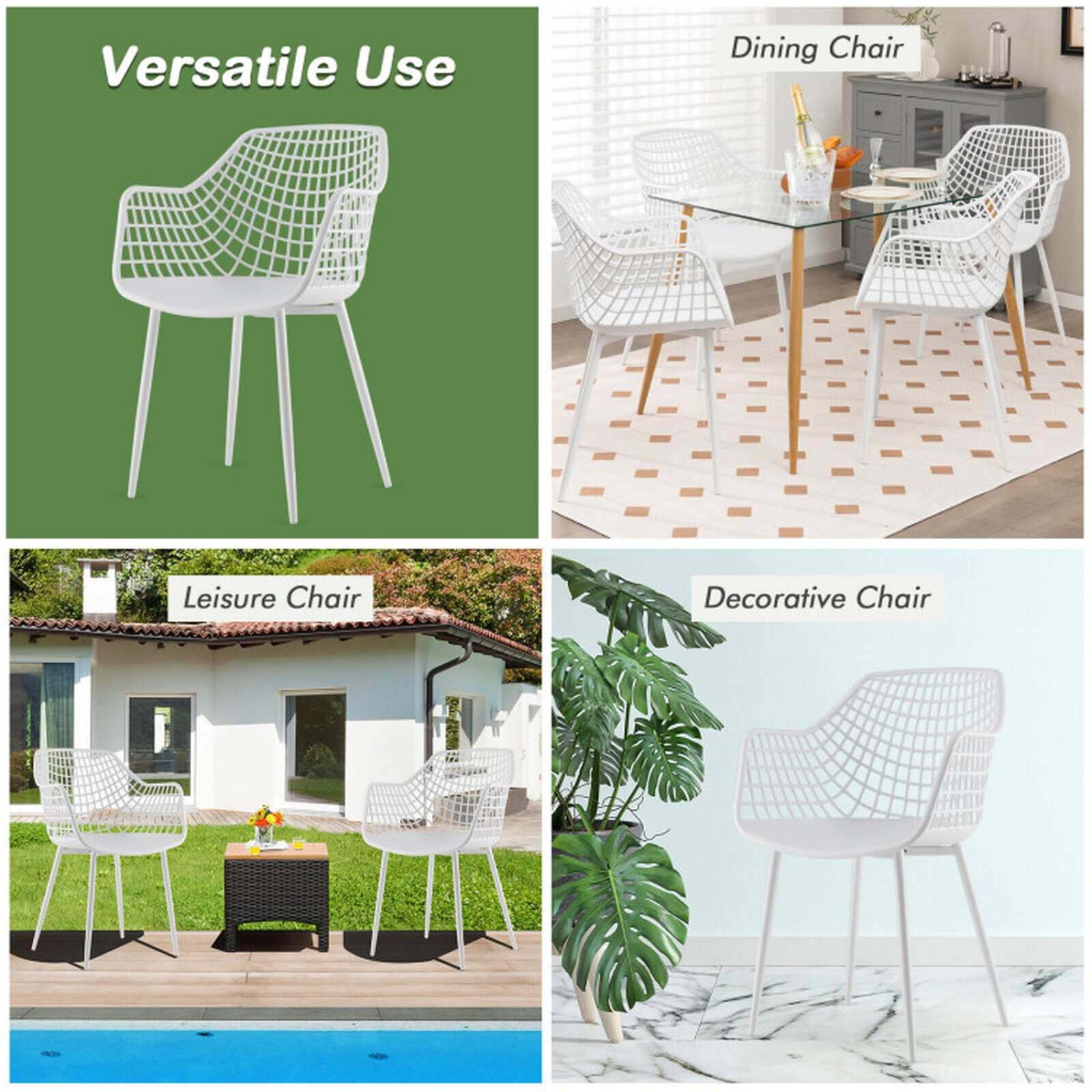 SUGIFT Set of 4 Airy Hollow Backrest Metal Legs Modern Dining Chairs 22.5-in x 21-in x 34-in 265-lb Capacity White