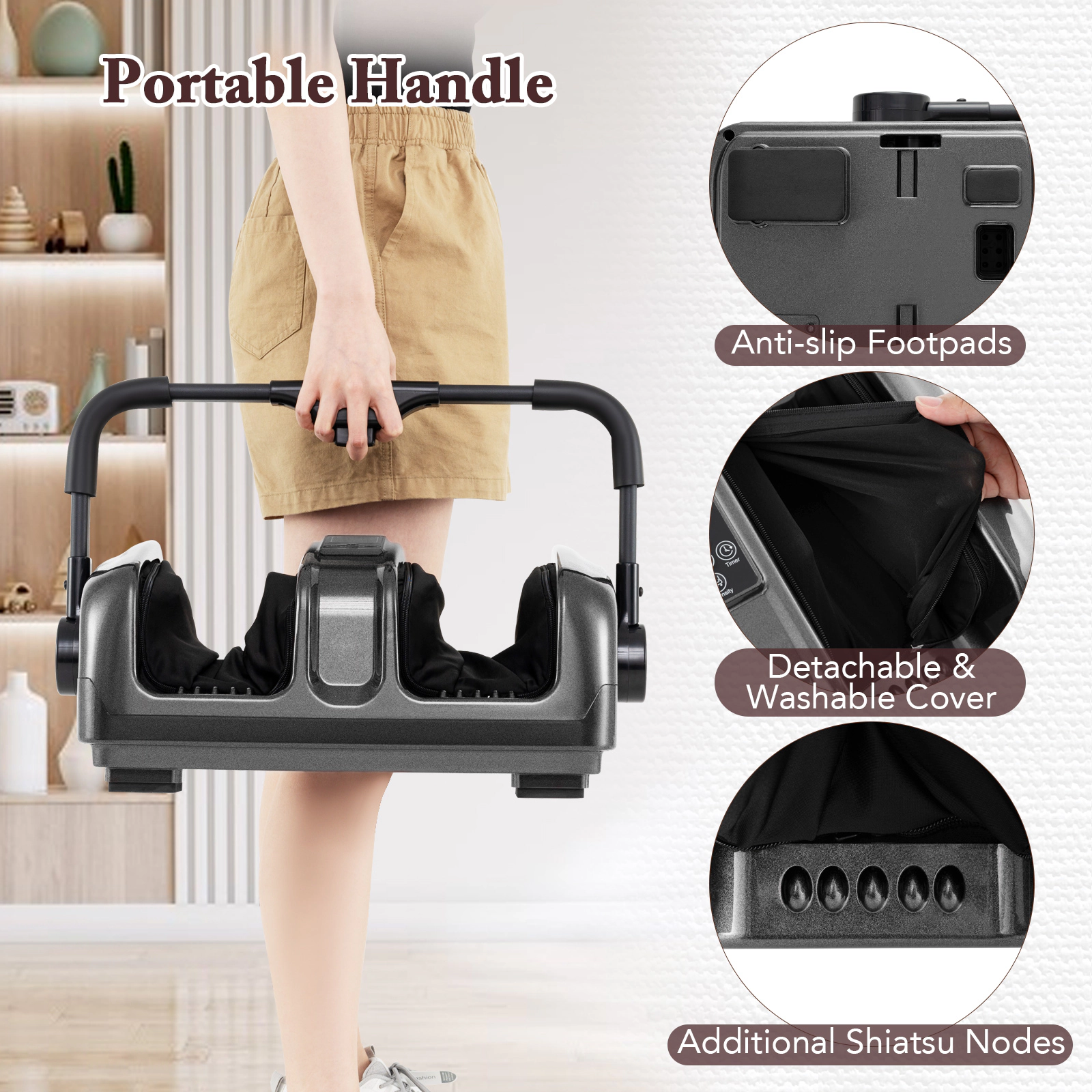 SUGIFT Shiatsu Foot and Calf Massager with Heat Rotary Stand LED Panel 3 Modes 3 Speeds and Remote