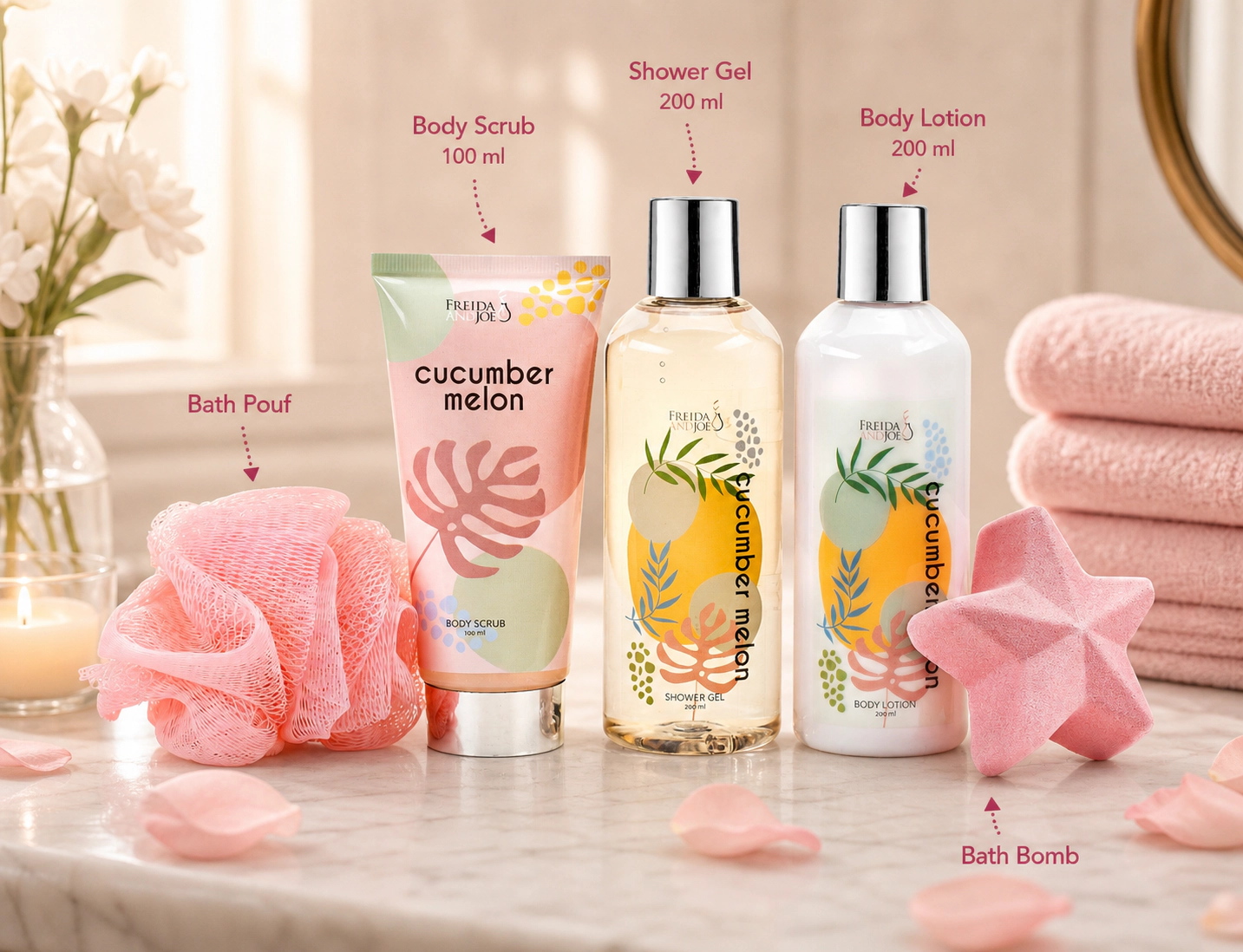 Freida and Joe  Women Cucumber Melon Spa Gift Box For Her – Relaxing Bath & Body Self-care Set