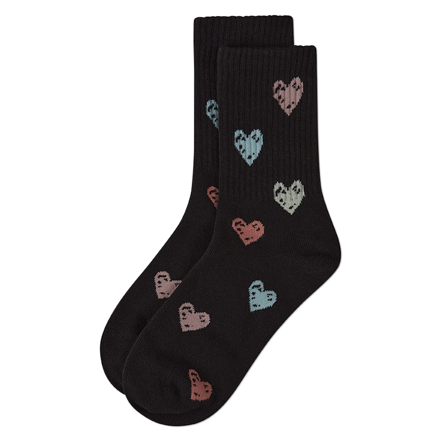 MeMoi Girls Cozy Ribbed Cotton Blend "Graffiti Heart" Crew Sock