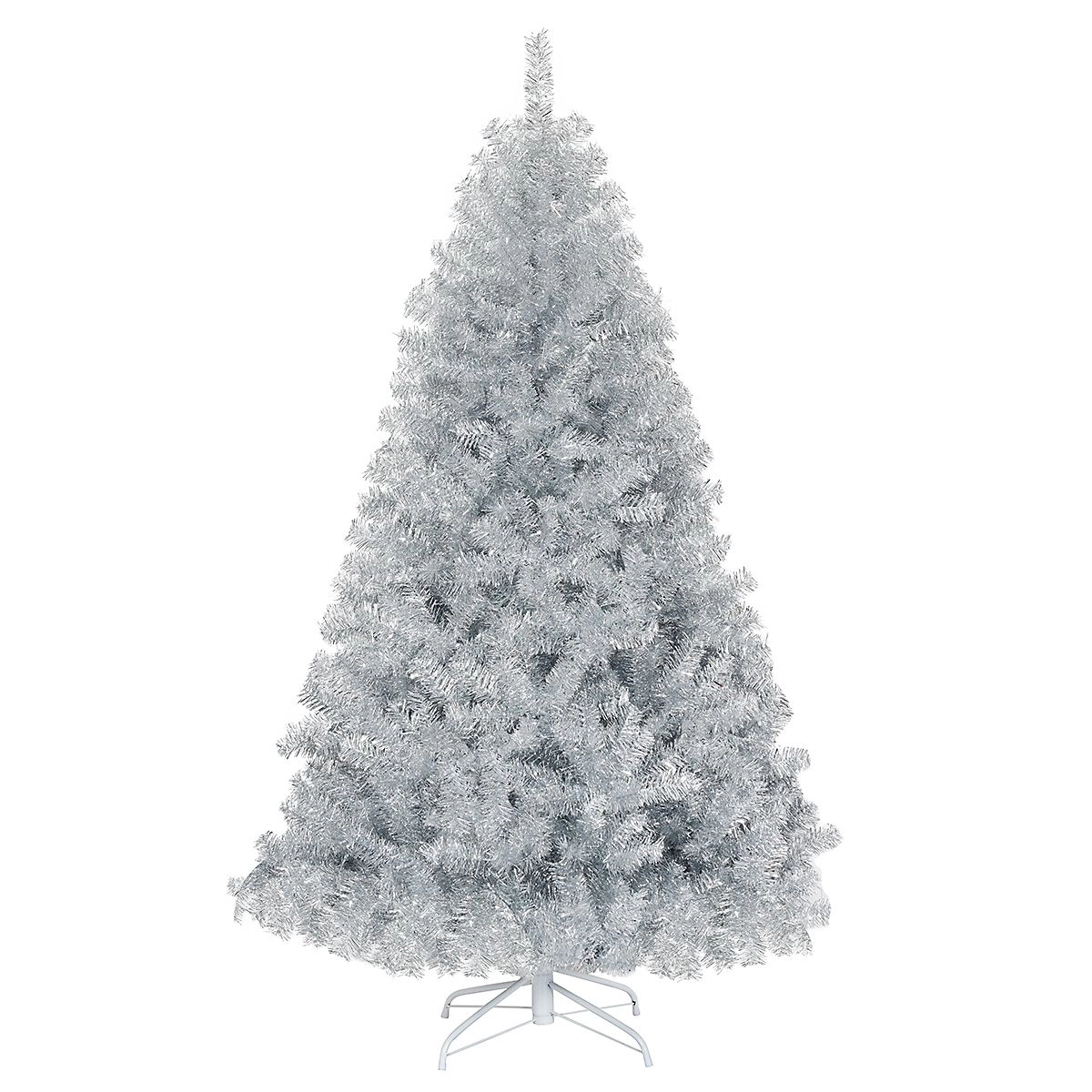 SlickBlue Shiny Silver Artificial Christmas Tree with Hinged Branches