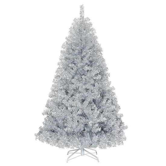 SlickBlue Shiny Silver Artificial Christmas Tree with Hinged Branches