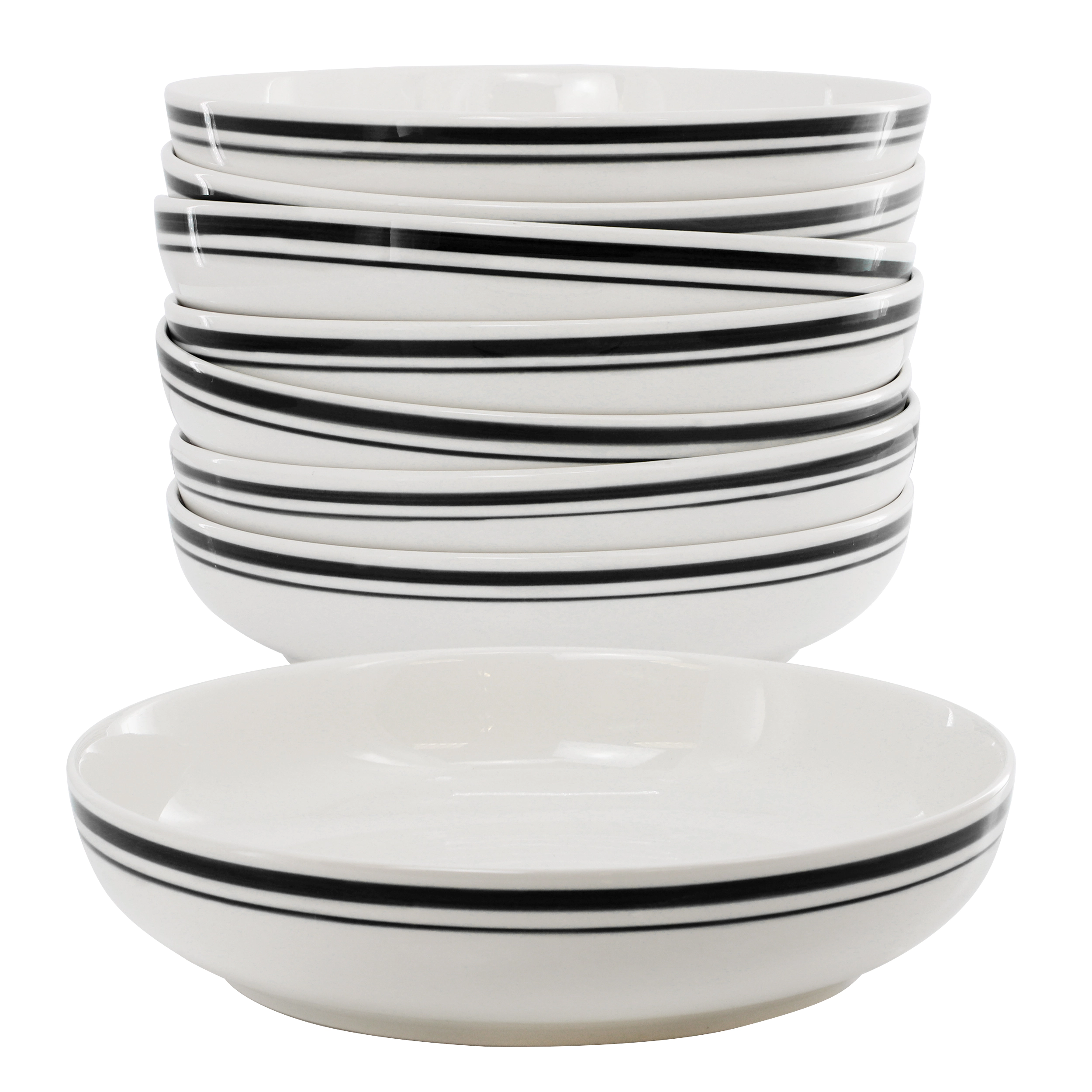Gibson Home Hometown Dinner 8 Piece 9 Inch Round Ceramic Dinner Bowl Set with Black Band