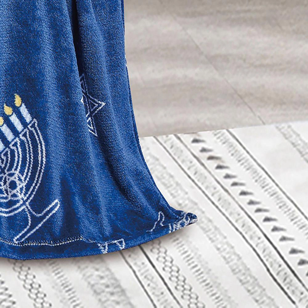 Hannukah Micro Plush Decorative Throw Blanket 50" x 60" Blue by Plazatex