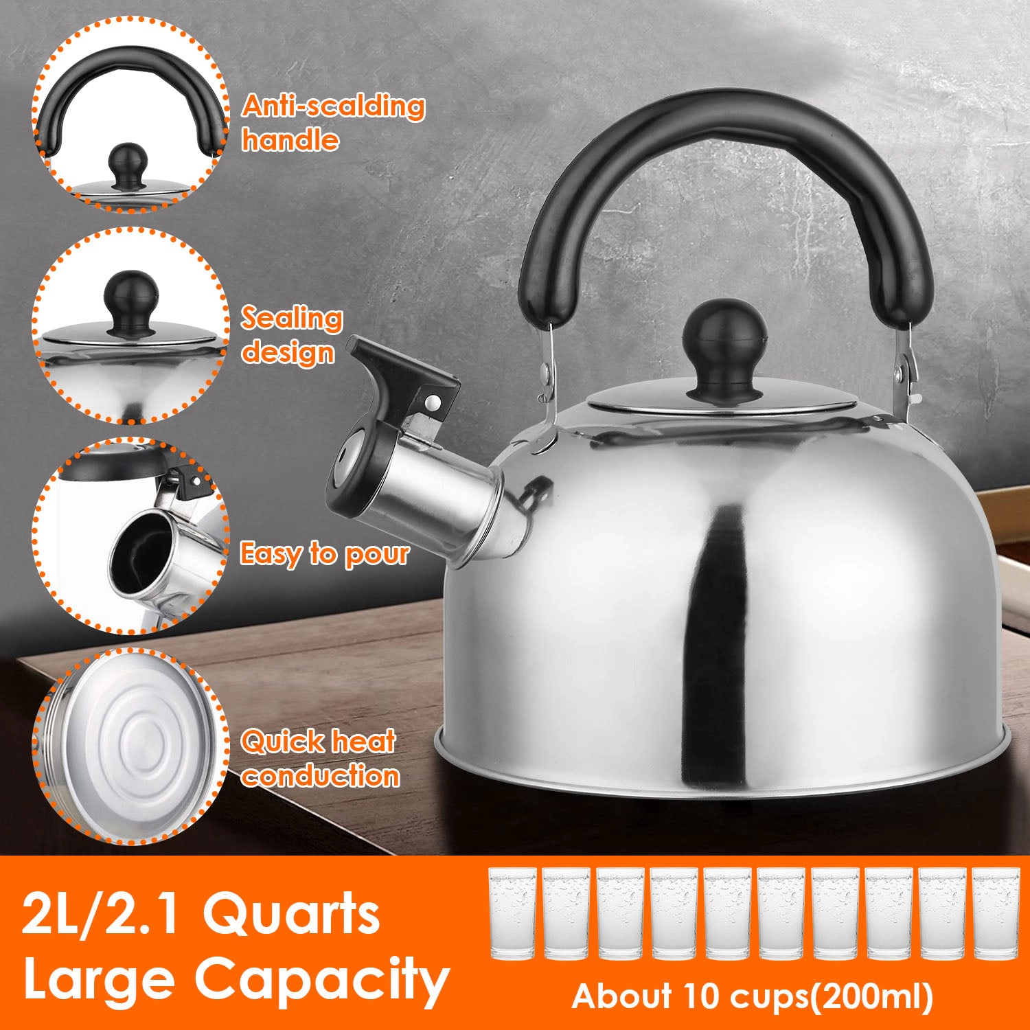 GBruno Stainless Steel Whistling Tea Kettle