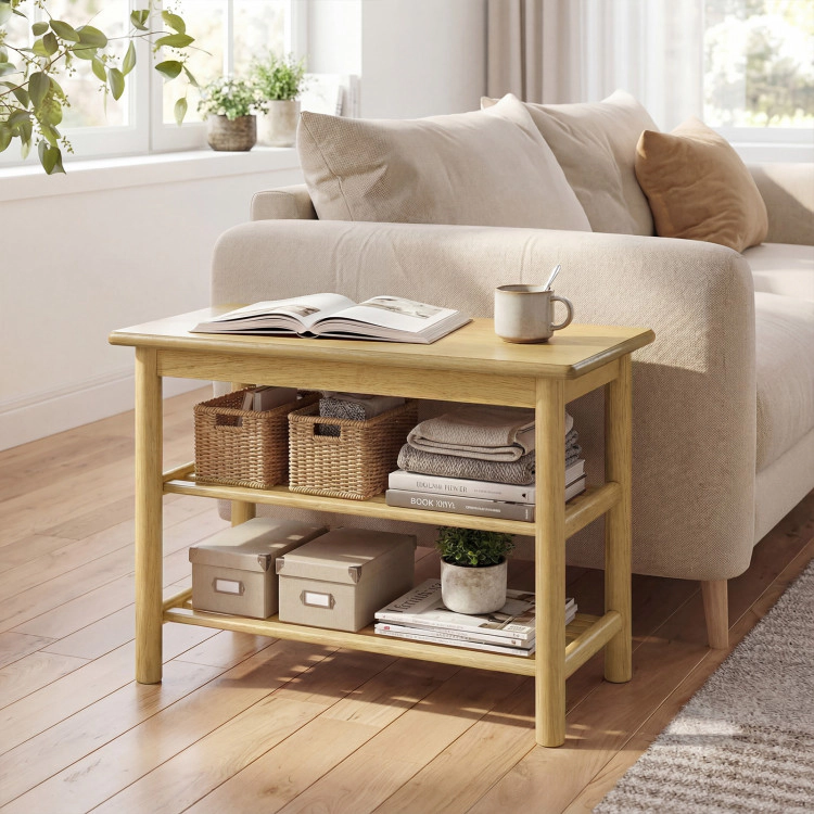 Hivvago Shoe Rack Bench 3-Tier Rubberwood Shoe Changing Bench
