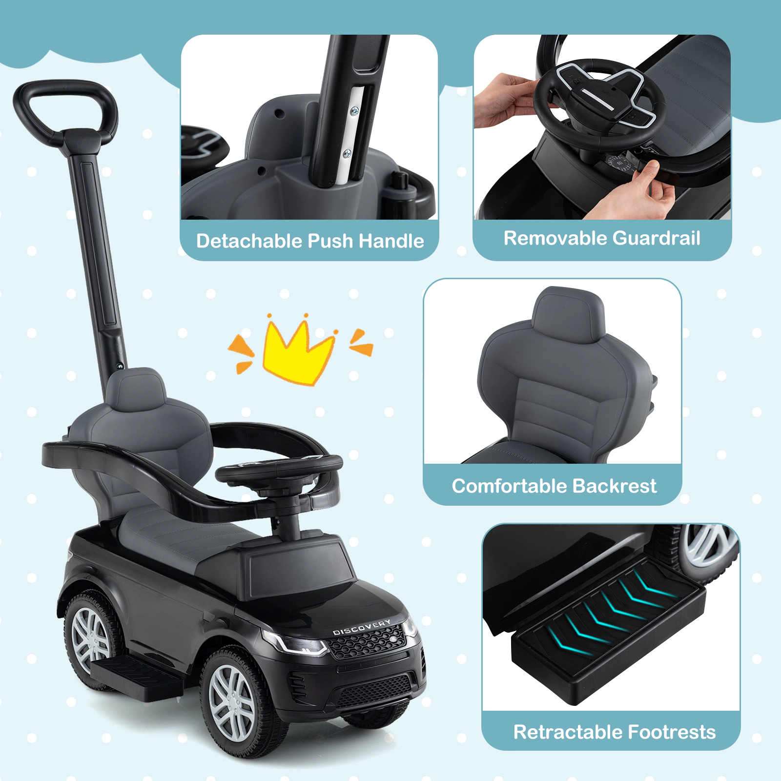 SUGIFT Removable Handle Guardrail and Storage 3 1 Toddler Ride On Push Car