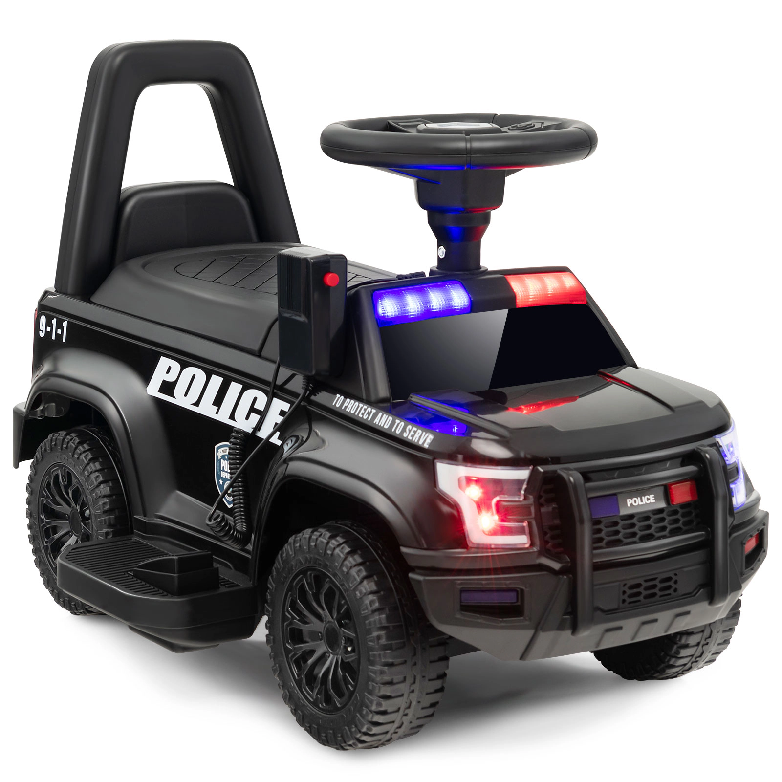 LJG 6V Kids Ride on Police Car with Real Megaphone and Siren Flashing Lights