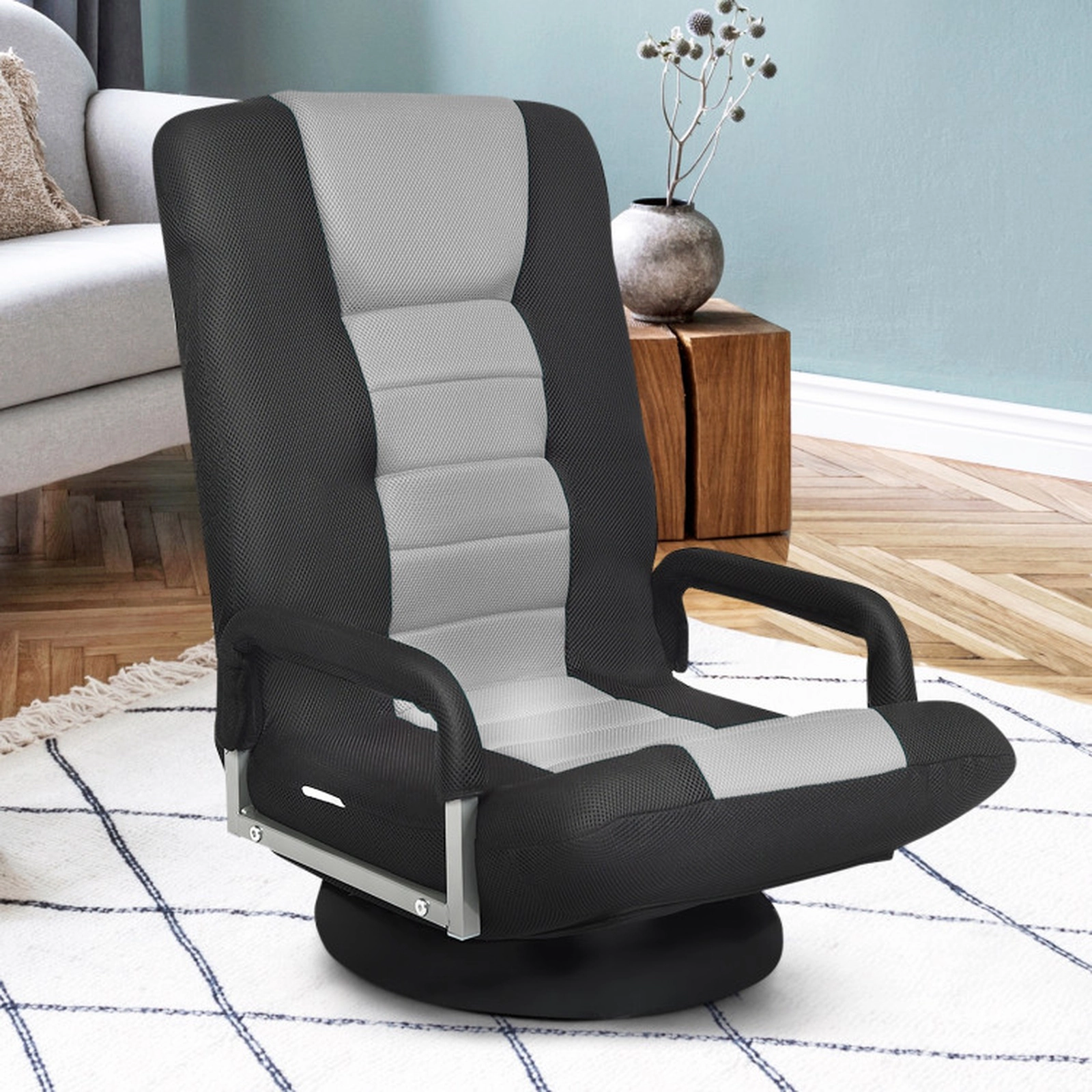 SUGIFT 360-Degree Swivel Gaming Floor Chair with 6-Position Foldable Backrest 310-lb Capacity Green Red Brown Blue