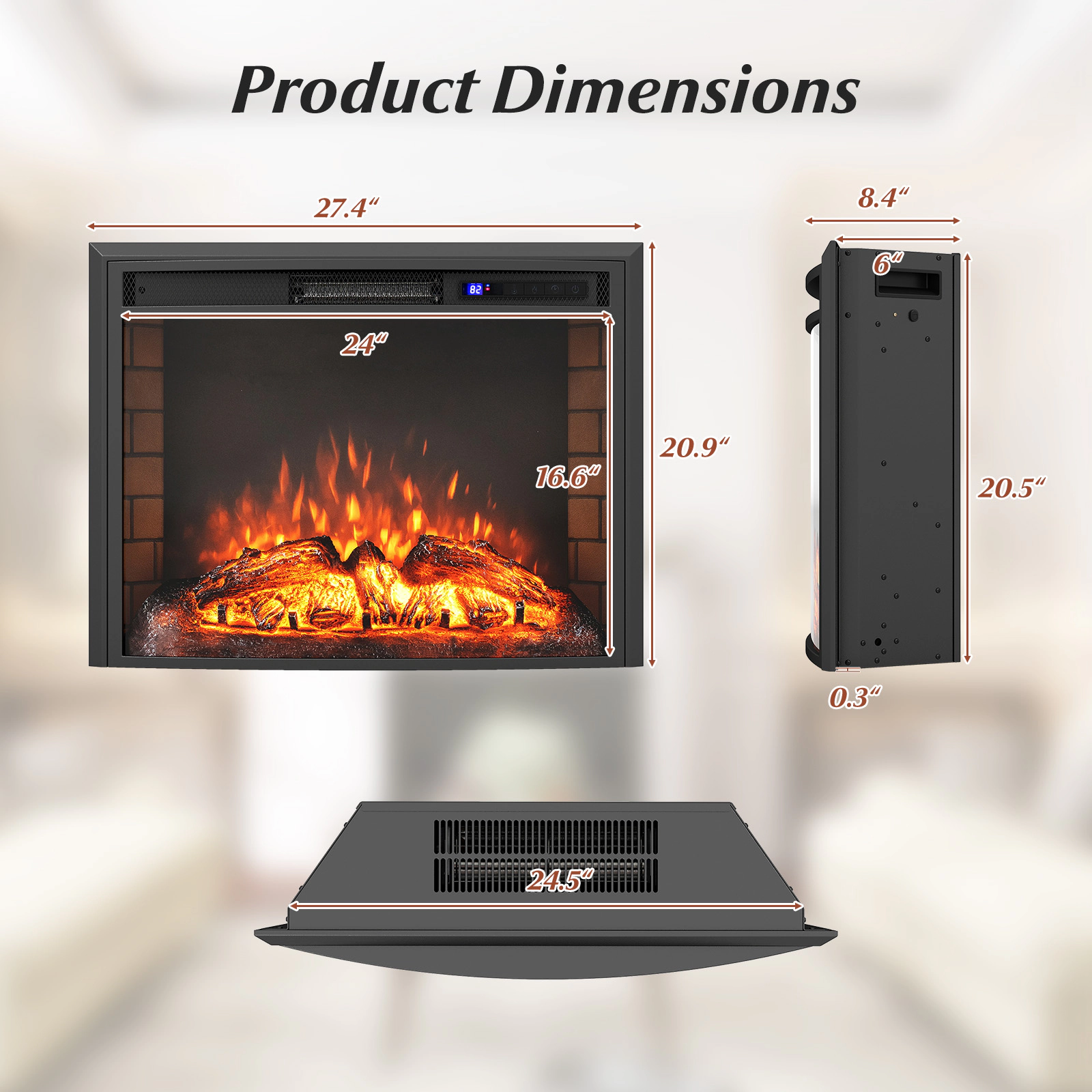 SlickBlue 1500W Recessed Electric Fireplace for Rooms Up to 400 Sq Ft