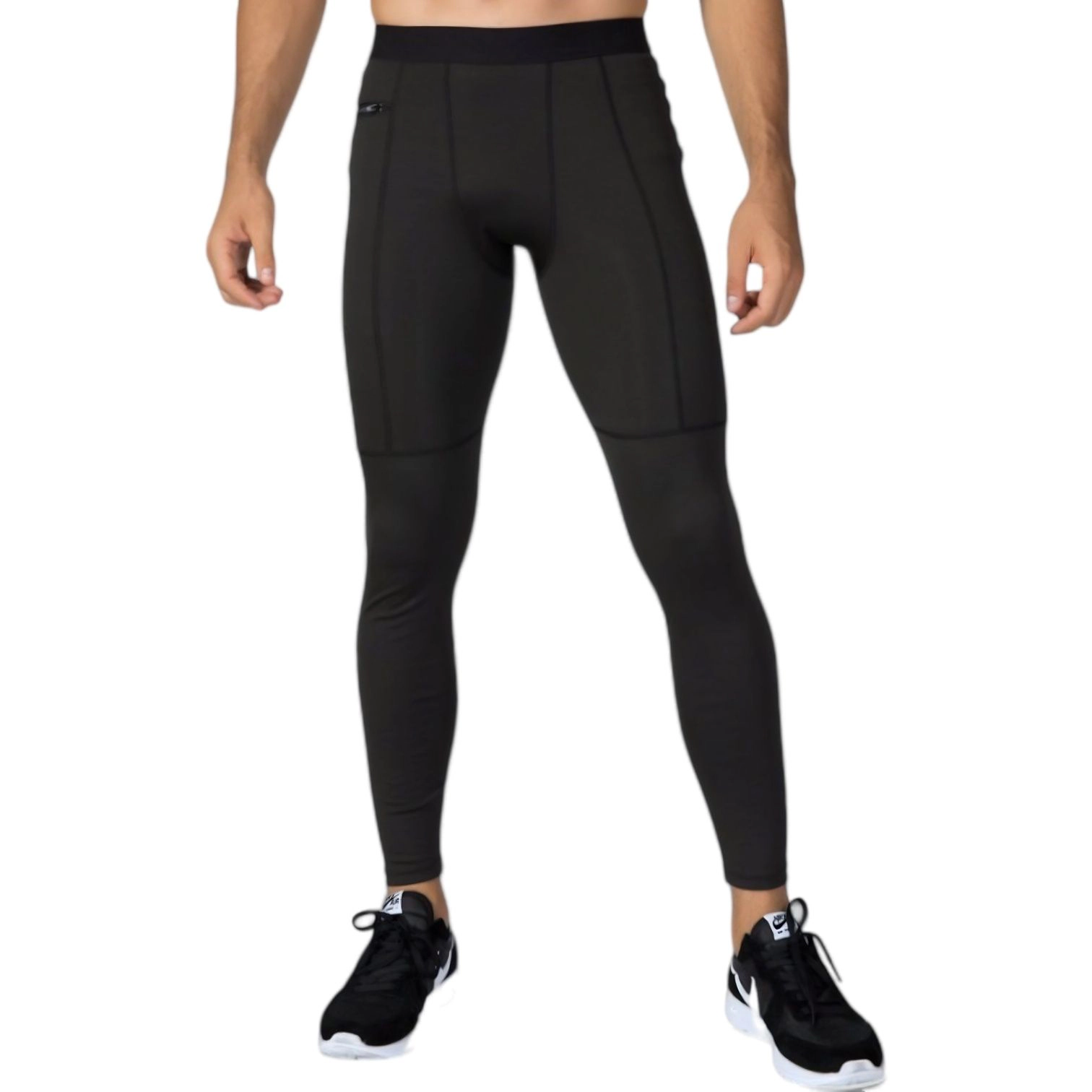 Anna-Kaci Men's Full-Length Active Compression Leggings with Supportive Panel Stitching and Wide Waistband