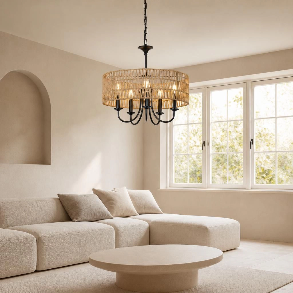 ELEMENT ACE Handwoven Rattan Metal Flush Mount Ceiling Light