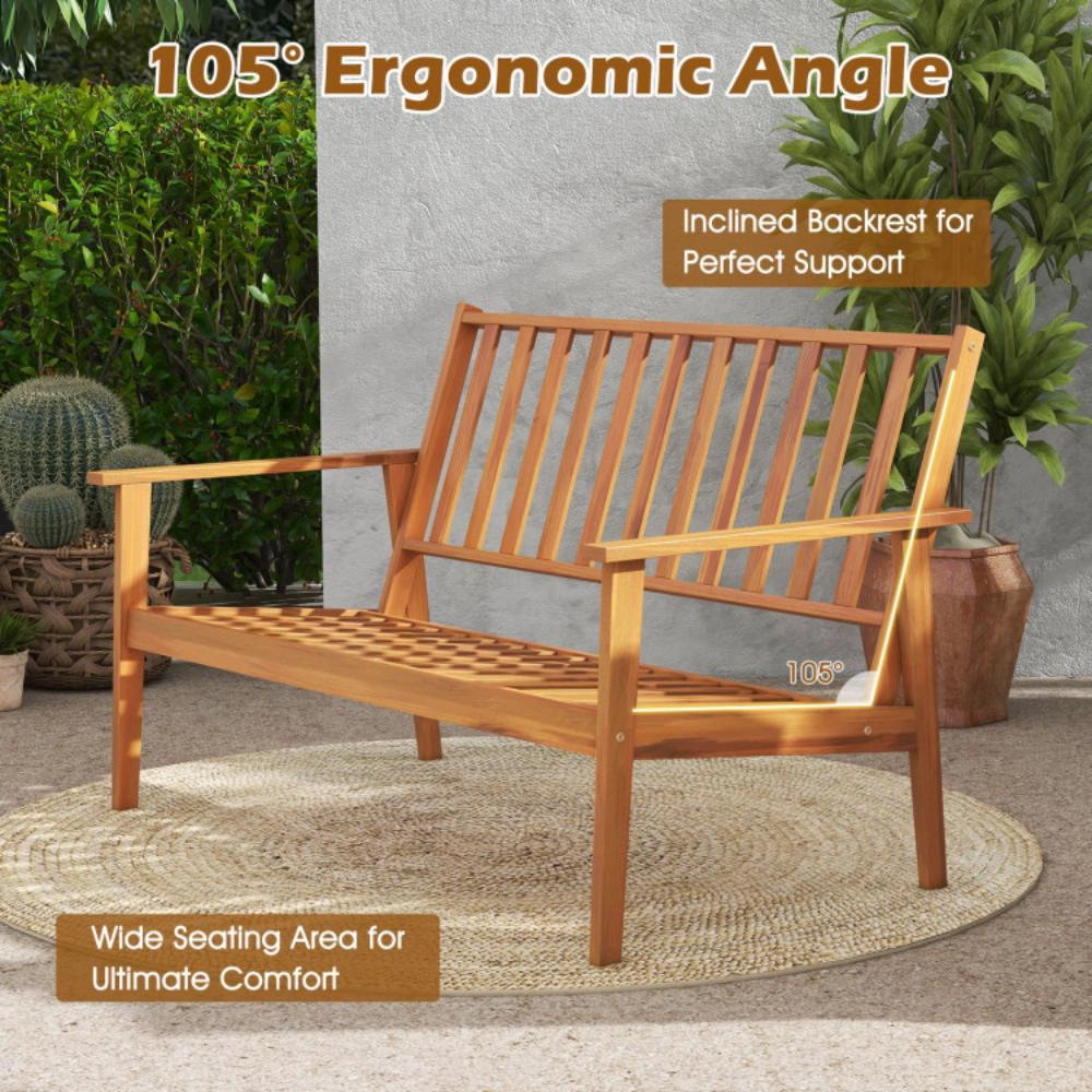 Hivvago 4 Pieces Outdoor Acacia Wood Conversation Set With Soft Cushions And Coffee Table-White