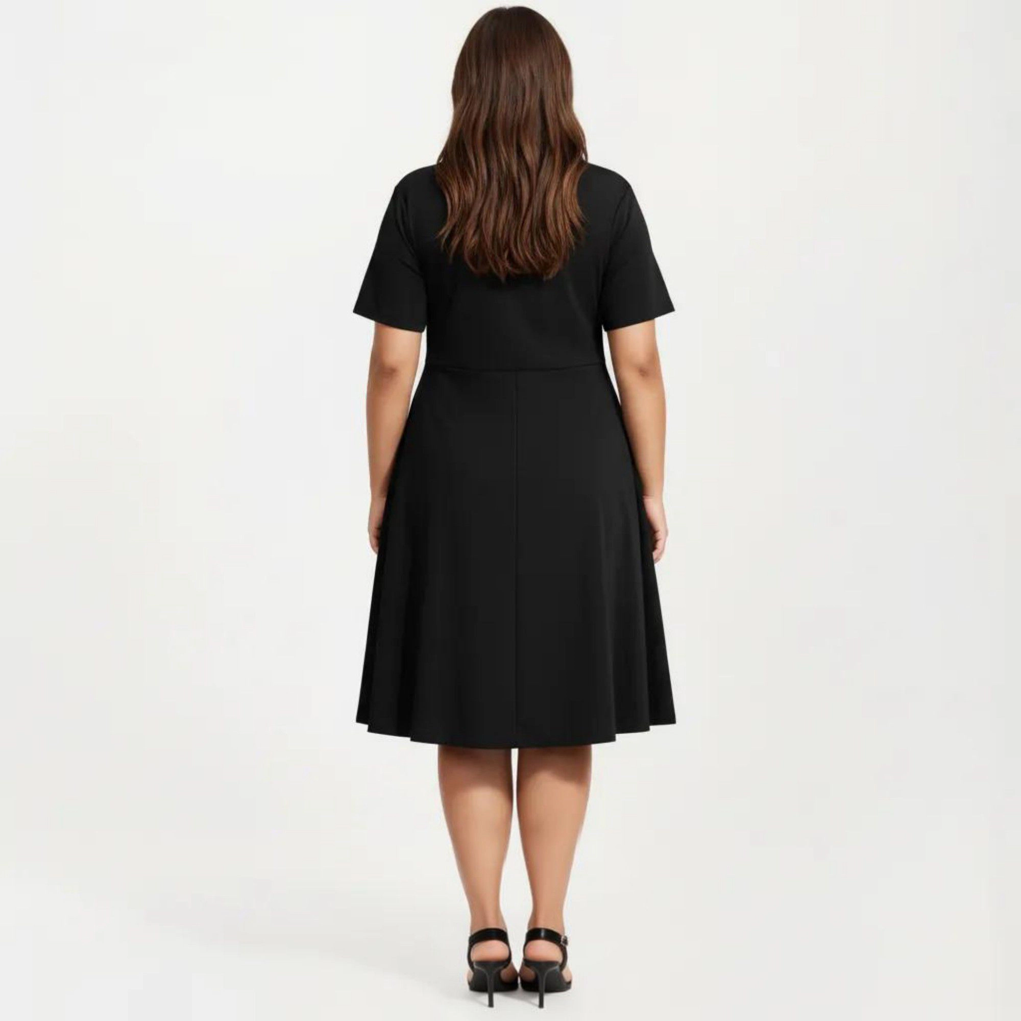 Anna-Kaci Women's Short Sleeve Laser Cut Detail Round Neck A Line Fit Flare Casual Midi Dress