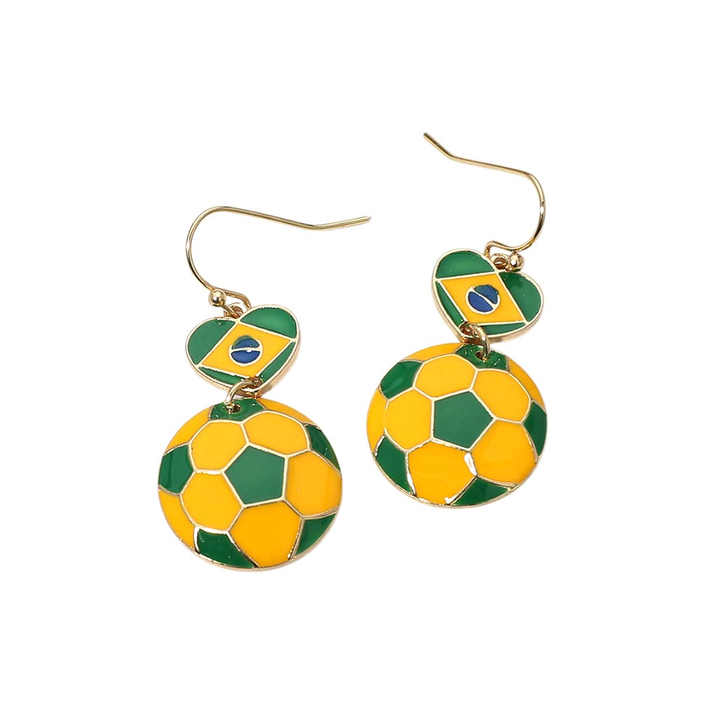 FASHNZFAB Brazil Flag Soccer Ball Link Drop Earrings